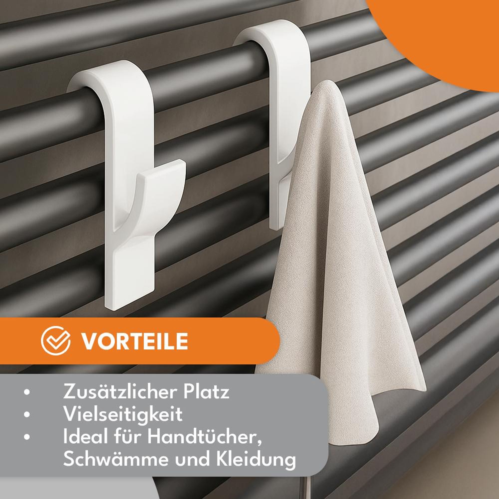 KRUMAD Heizkörper Haken 2er Set – Handtuchhalter Heizung ohne Bohren aus PP – Halter zum Einhängen für Badheizkörper, ideal für Handtücher & Bademänt