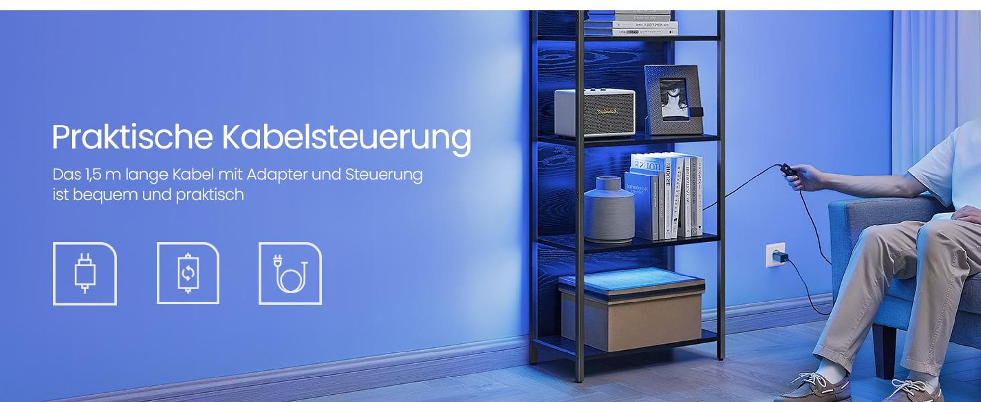 VASAGLE Bücherregal mit 6 Ebenen, Standregal mit einstellbarer LED-Beleuchtung, Regal mit Stahlrahmen, 30,3 x 40/60 x 178,6 cm, für Wohnzimmer