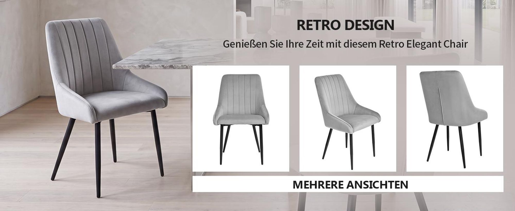 Duhome 2er Set Esszimmerstuhl Polsterstuhl Stoff Samt Stuhl Retro Metallbeine, Farbe:Grau, Material:Samt