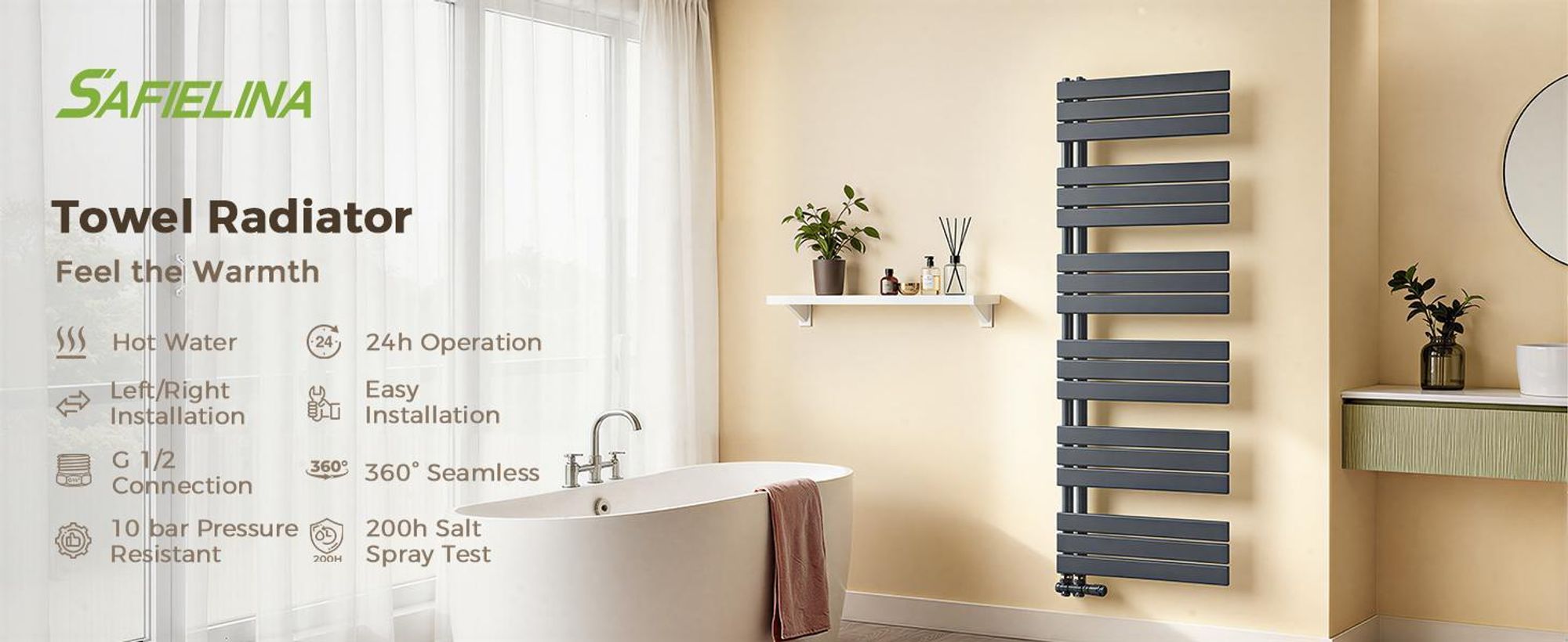 S'AFIELINA 1320x500mm designerski grzejnik łazienkowy grzejnik ręcznikowy płaski panel boczne podłączenie grzejnik do łazienki suszarka na ręczniki antracyt 661 Watt