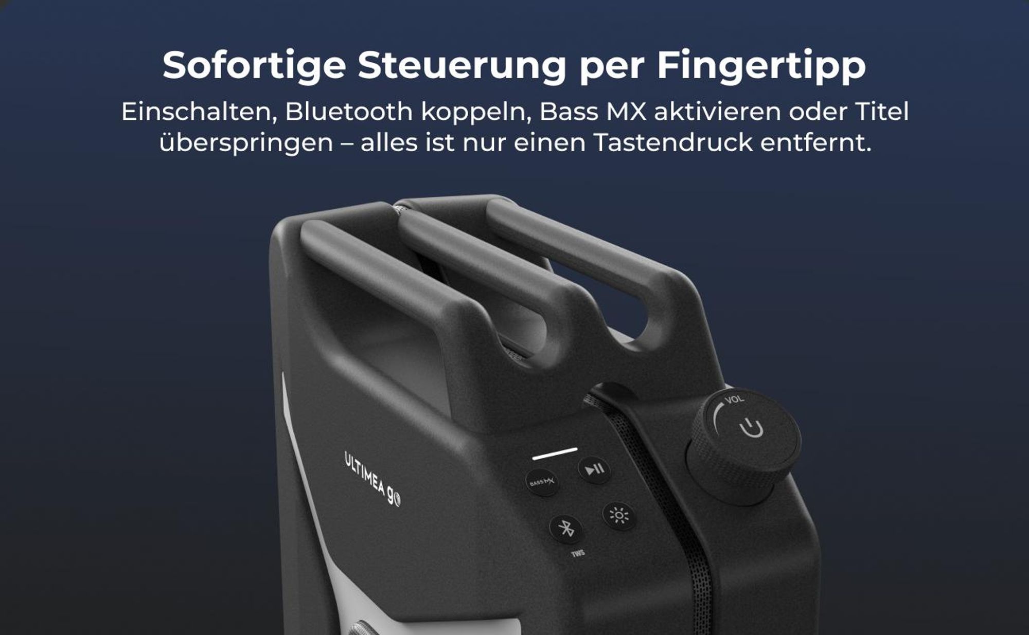 ULTIMEA Go tragbarer Party-Lautsprecher, 300 W Bluetooth PartyBox mit Bass-Boost, RGB-Beleuchtung, Mikrofon-/Gitarreneingang, Party & Outdoor, Schwarz