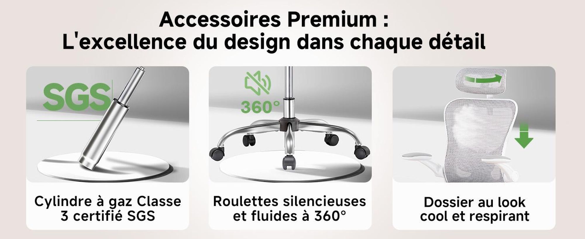 COMHOMA Chaise de bureau ergonomique, chaise de bureau avec appui-tête réglable, accoudoirs, soutien lombaire, fonction bascule, fauteuil de direction en maille, 150kg