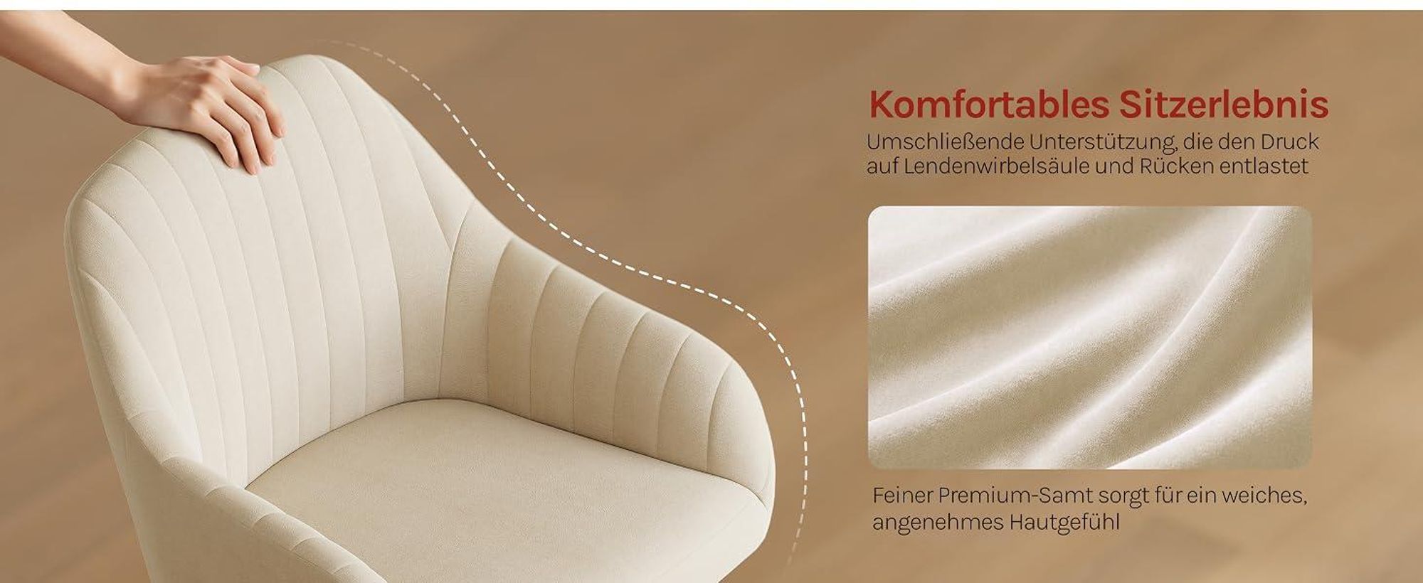 WOLTU 2er-Set Esszimmerstühle Küchenstuhl Wohnzimmerstuhl Polsterstuhl Design Stuhl mit Armlehnen Samt Massivholz Cremeweiß