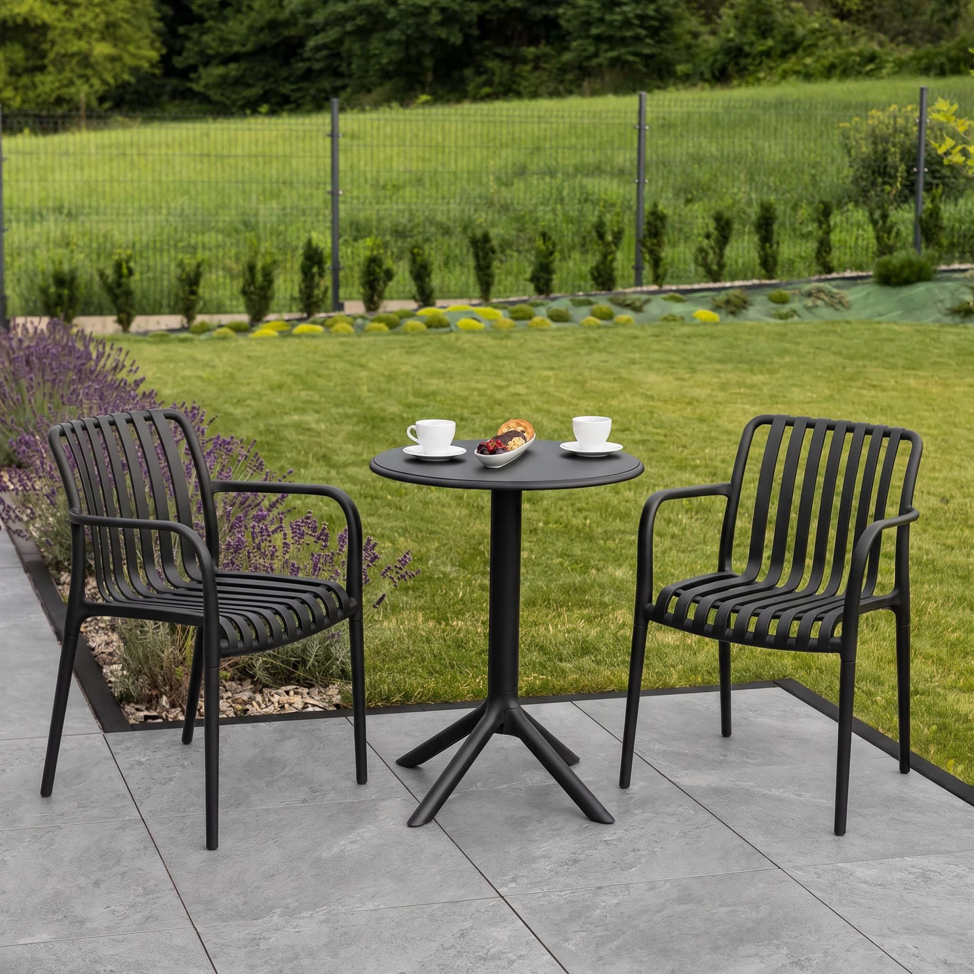 di volio Gartentisch DEGO - runder Outdoor Tisch für Balkon & Terrasse, Ø60 cm, wetterfest - schwarz