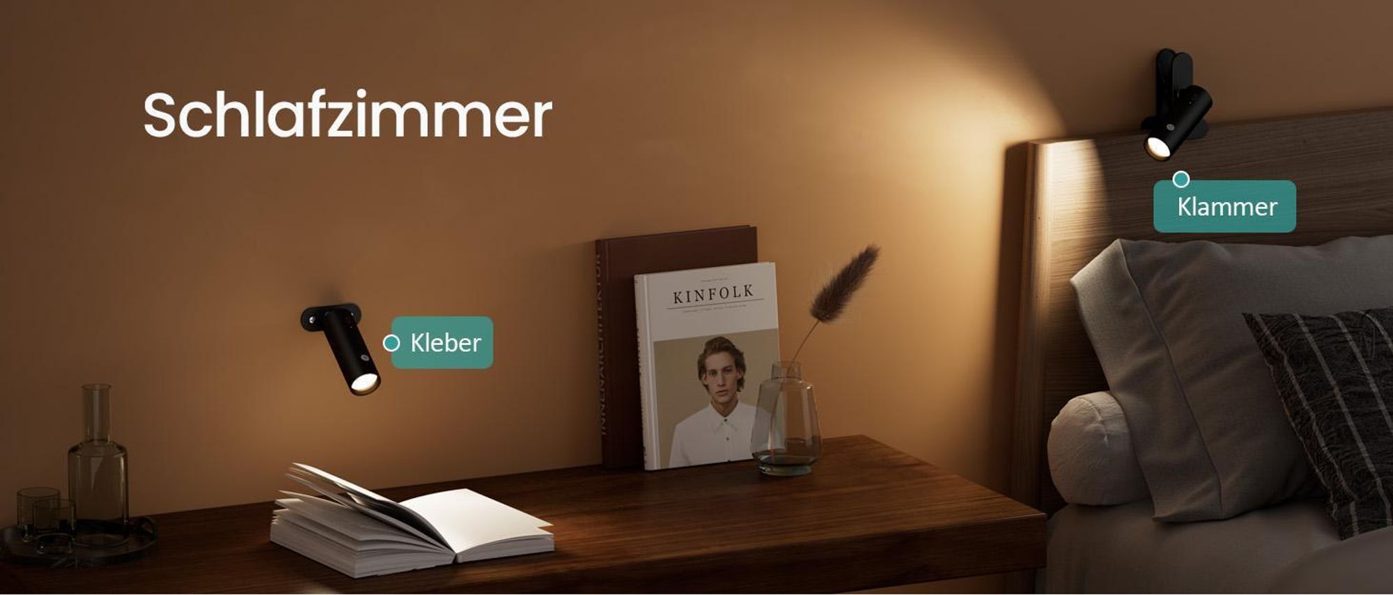 EMKE Tischlampe LED 5-in-1 design Dimmbare Schreibtischlampe Kabellos, USB-C Aufladbar 3 Lichtfarben Multifunktionale Klemmleuchte & Wandlampe Schwarz