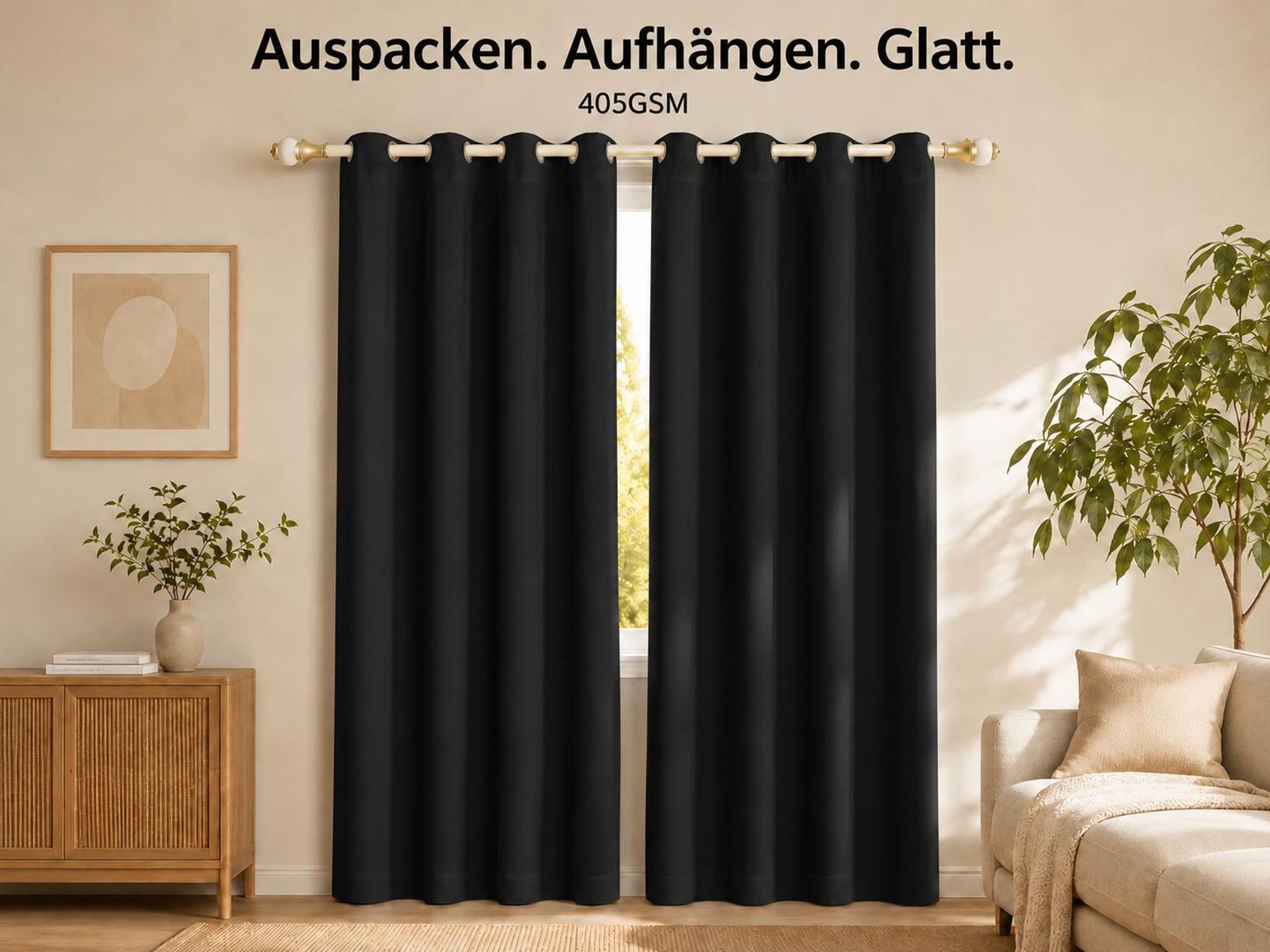1x 100% Verdunkelung Thermo Vorhänge Schwarz Blickdicht Verdunkelungsvorhang mit Ösen Einfarbige, 132*244cm