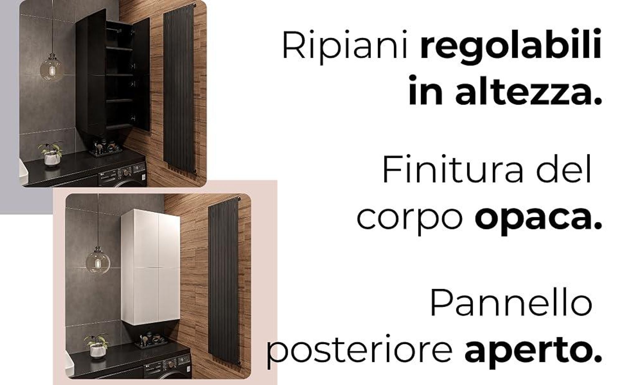 Pensile Bagno Nero 60x120x34 cm Armadietto Pensile Sospeso con Anta Lucida Mobile Bagno Moderno Contenitore con Ripiani Regolabili