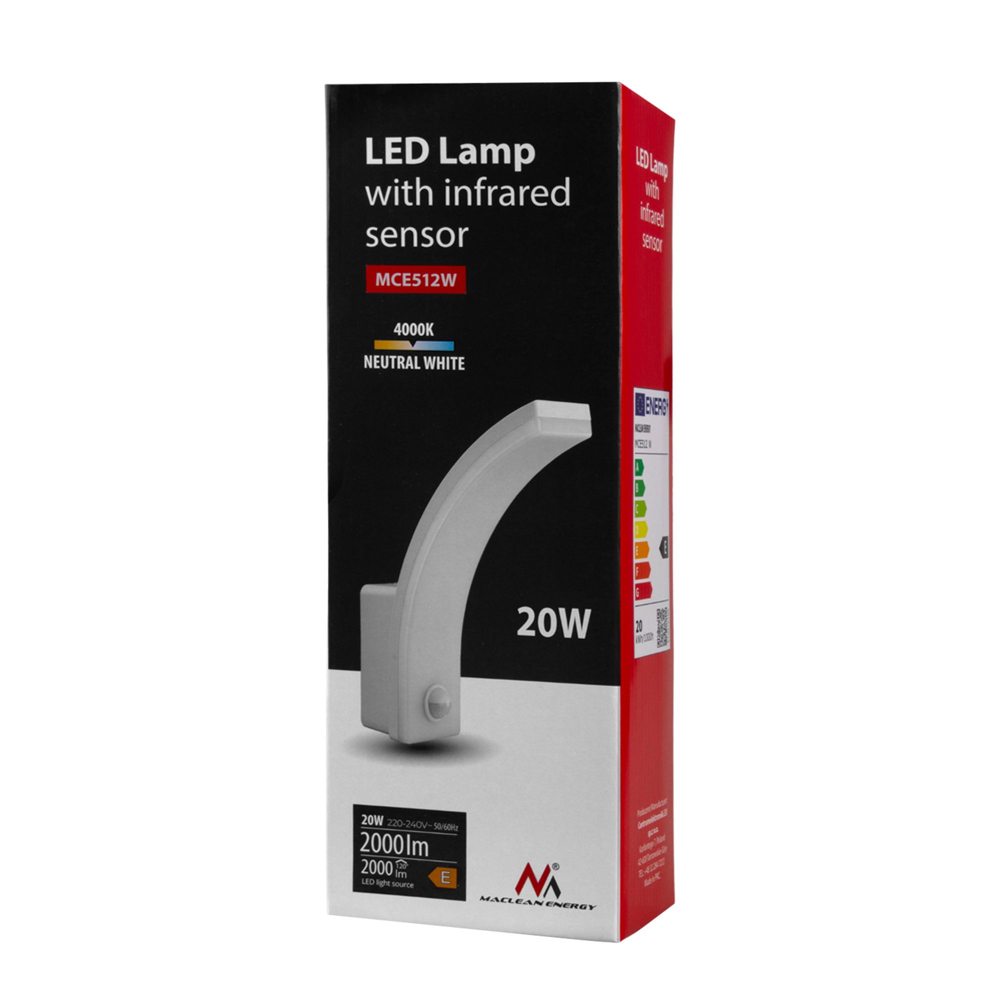 2x Maclean Bewegungsmelder LED-Lampe PIR-Bewegungsmelder weiß 20W IP65 2000lm neutralweiß (4000K) MCE512 W