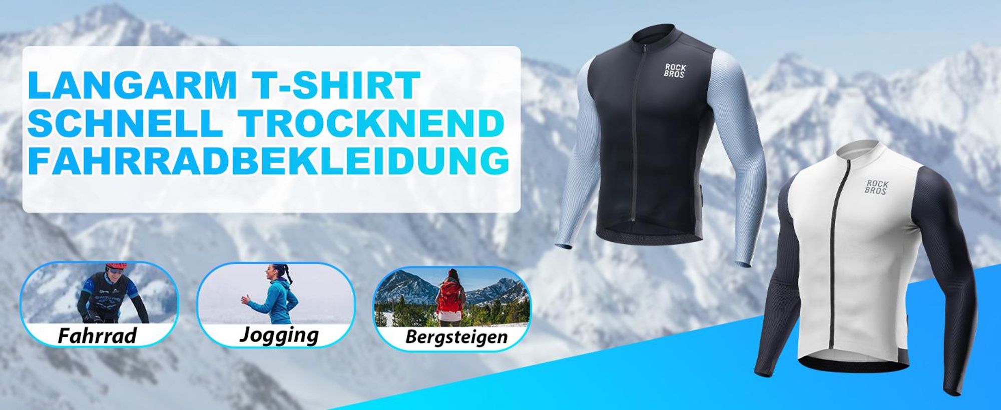 ROCKBROS Herren Langarm Radtrikot Atmungsaktiv Schnelltrocknend Mit Reißverschluss 3 Taschen Für Rennrad MTB Grau-Schwarz Größe 2XL