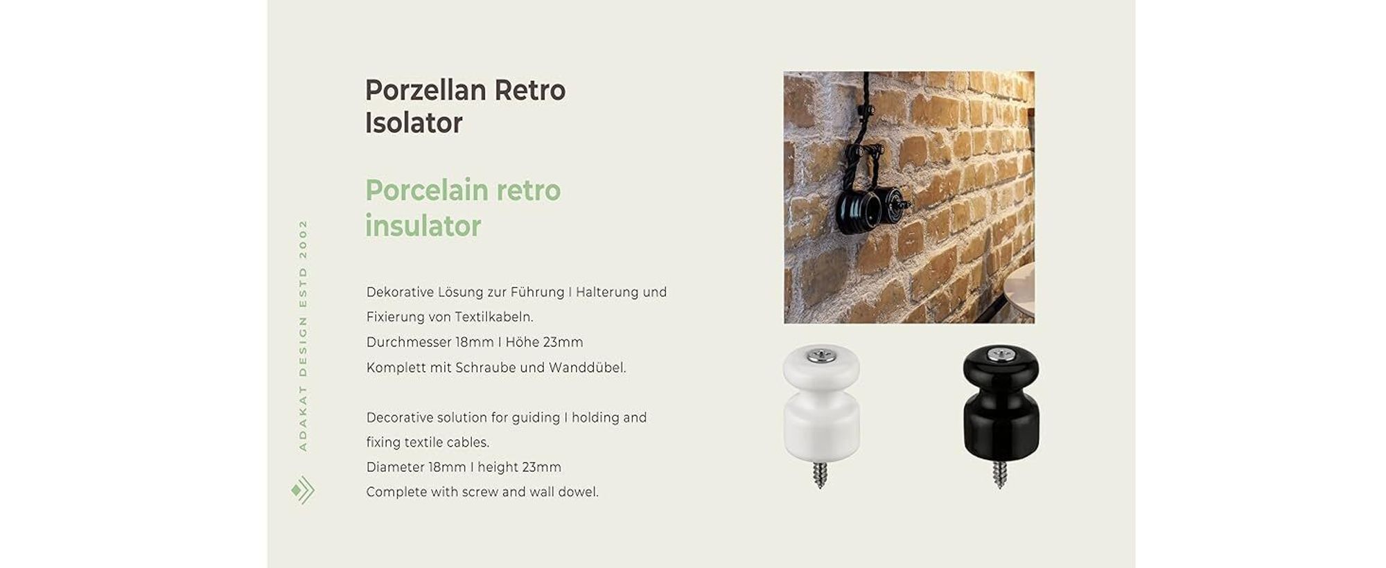 3er PACK I Porzellan Retro Kabelhalter Hook I schwarz