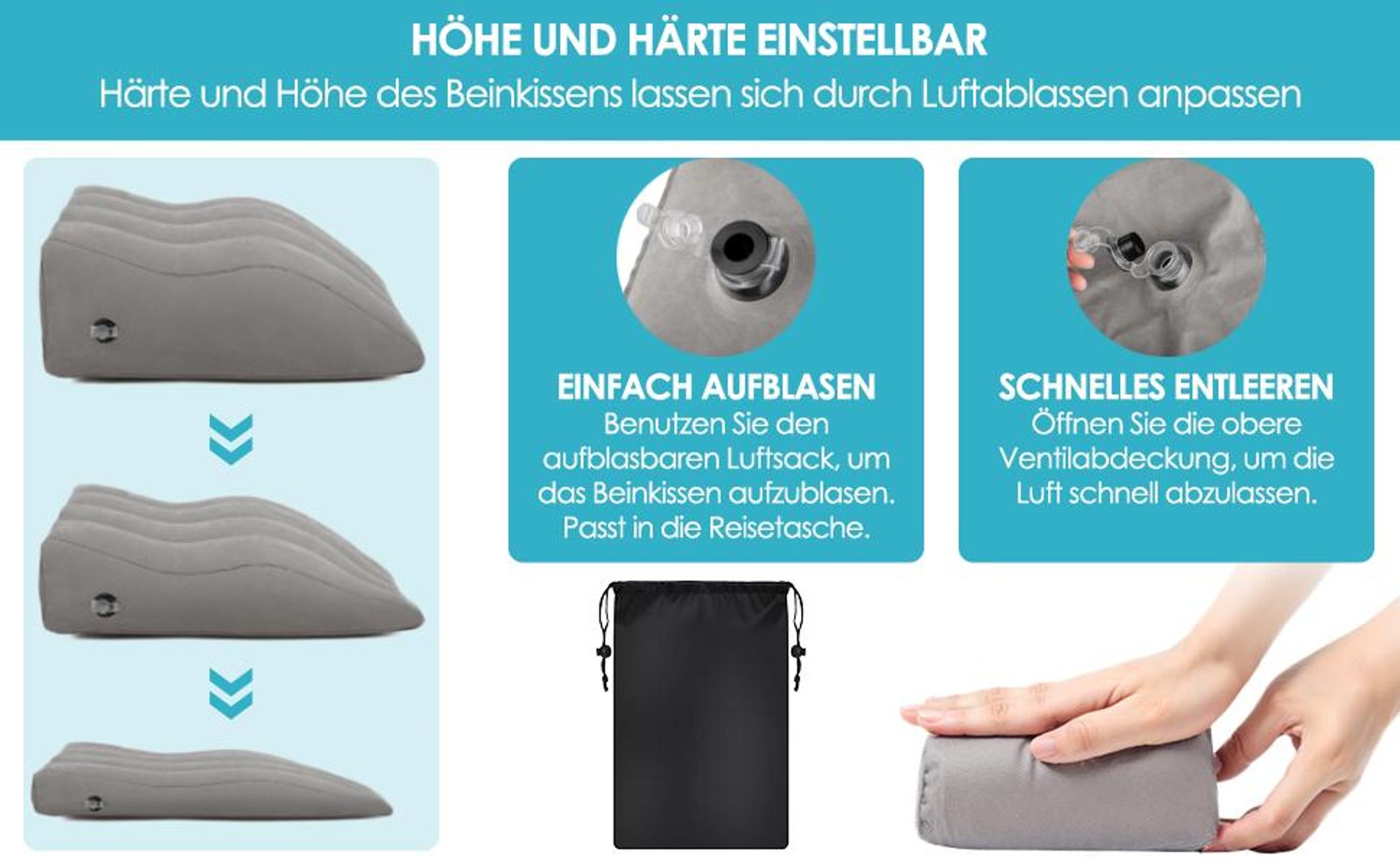 Venenkissen, Beinkissen, Beinhochlagerungskissen, Lagerungskissen, Keilkissen Beinerhöhung, Fördert die Durchblutung und reduziert Schwellungen