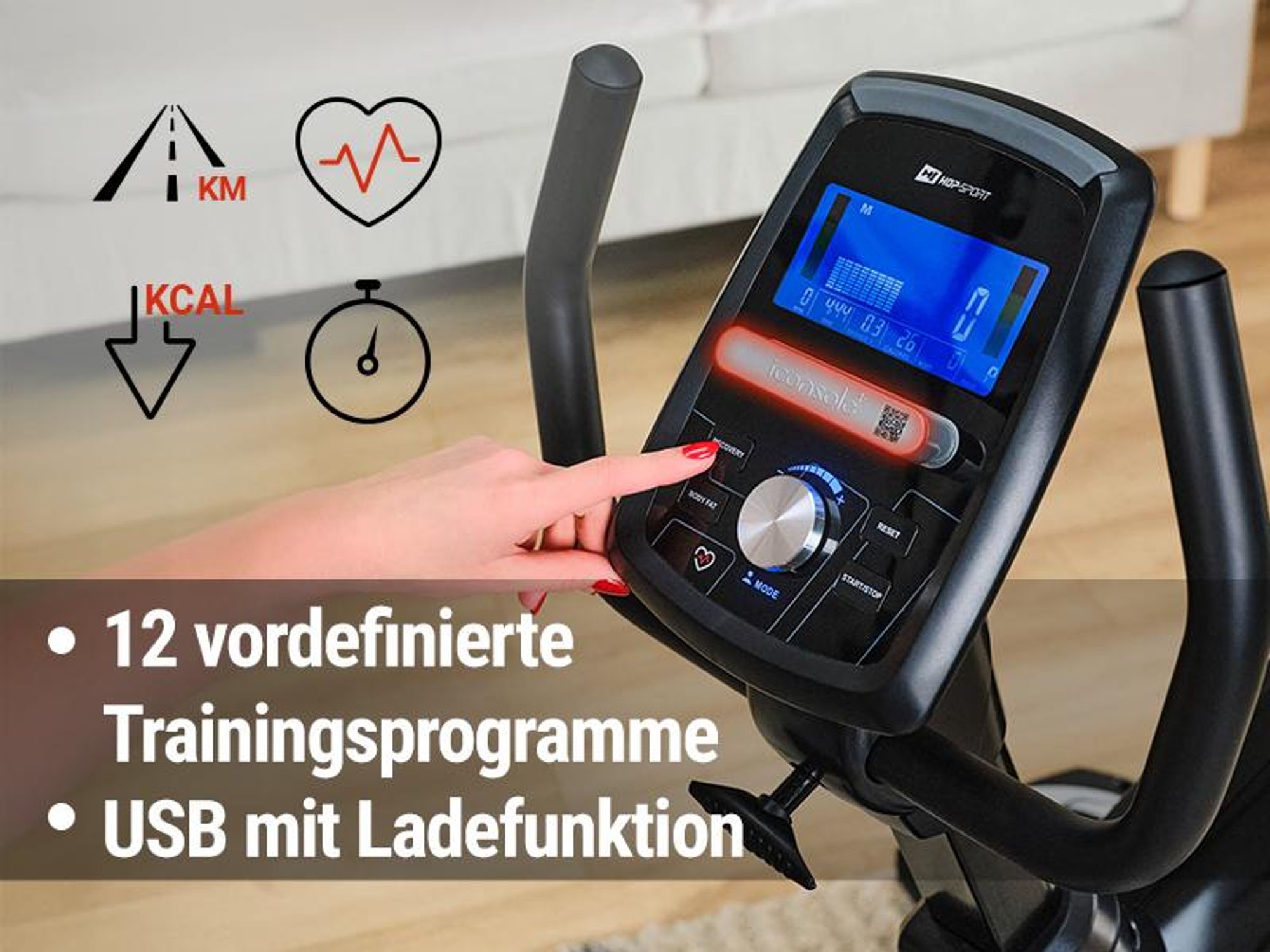 HOP SPORT® Liegeergometer für Zuhause mit 16 verstellbaren Widerstandsstufen, Leise Liegerad Heimtrainer mit Smart Bluetooth APP, Großer Bequemer Sitz