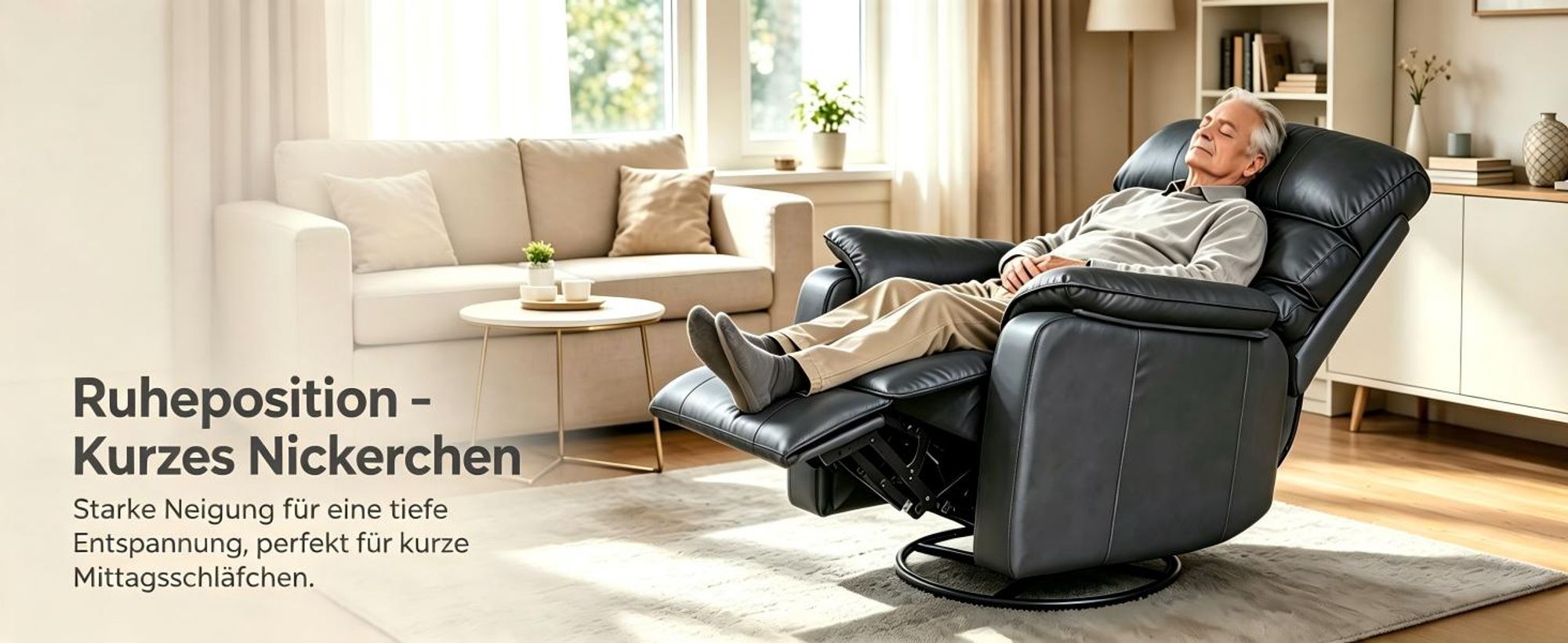 Happy Home TV-Sessel mit Relaxfunktion 360° drehbarer & schaukelnder Relaxsessel mit verstellbarer Rückenlehne Fernsehsessel aus Stoff Dunkelgrau