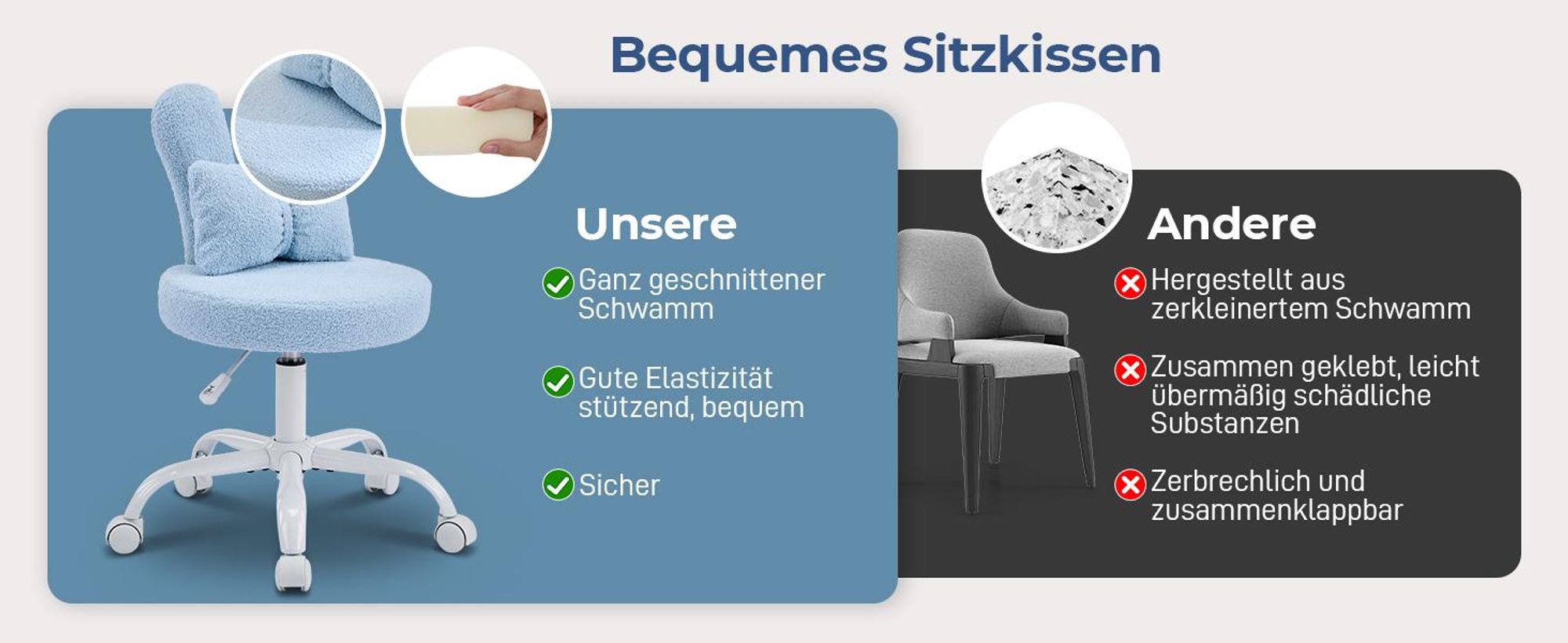 FCH Kaninchenohren-Design Drehstuhl, Homeoffice Stuhl, Kinder Schreibtischstuhl kinderschreibtischstuhl Jungendstuhl Hasenohr, 360°, blau