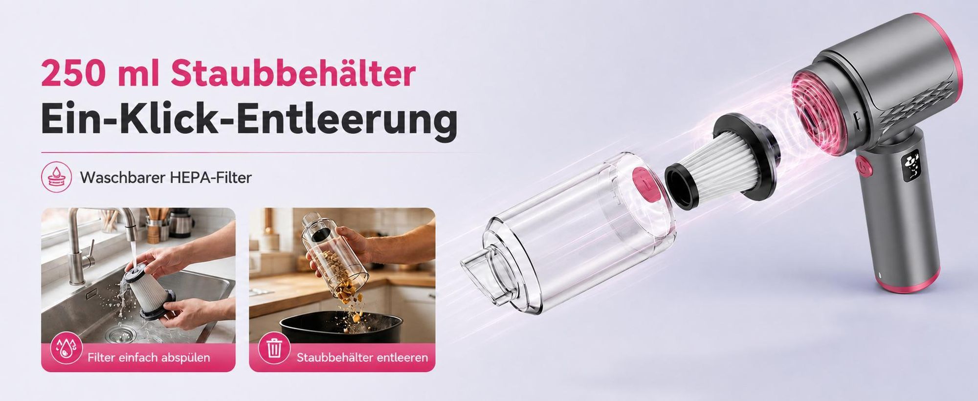 4-In-1 Handstaubsauger, 20000PA Akku-Handstaubsauger, LED kabelloser Autostaubsauger,Staubsauger&Gebläse, Mini Staubsauger für Auto, Zuhause, Haustier