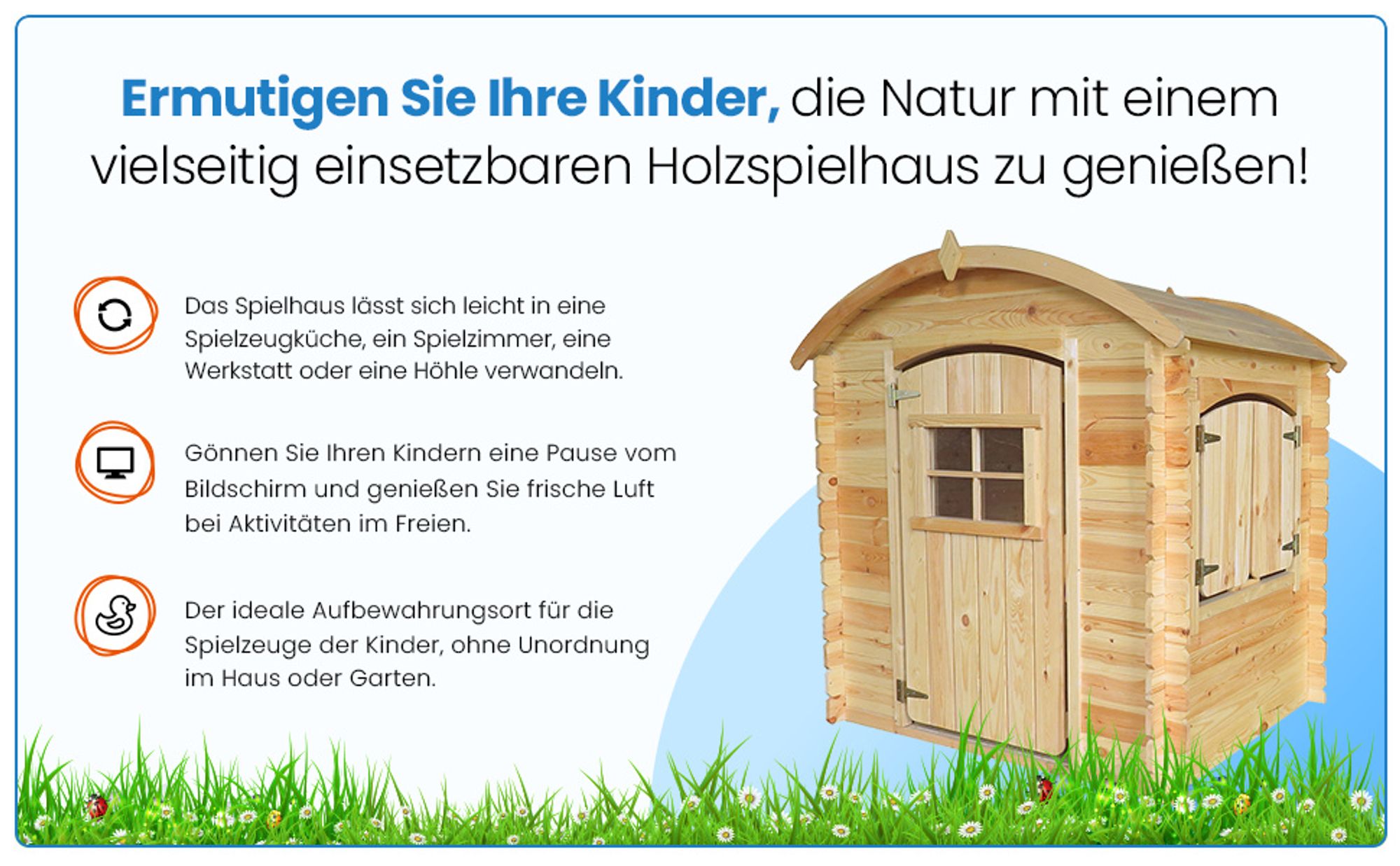 Timbela Kinderspielhaus aus Holz OHNE BÖDEN - Spielhaus im Freien für Kinder - B112xL146xH145 cm/1,1m2 Gartenspielhaus - M505-1