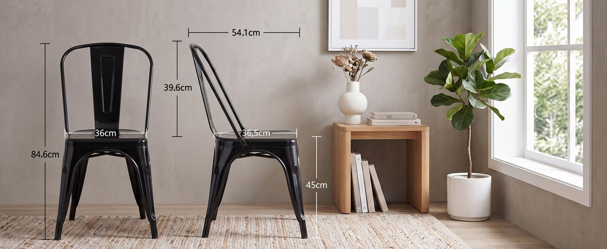 Duhome Chaise en métal Chaise de bistrot set de 4 en fer Chaise de salle à manger avec dossier, chaises de cuisine empilables, noir
