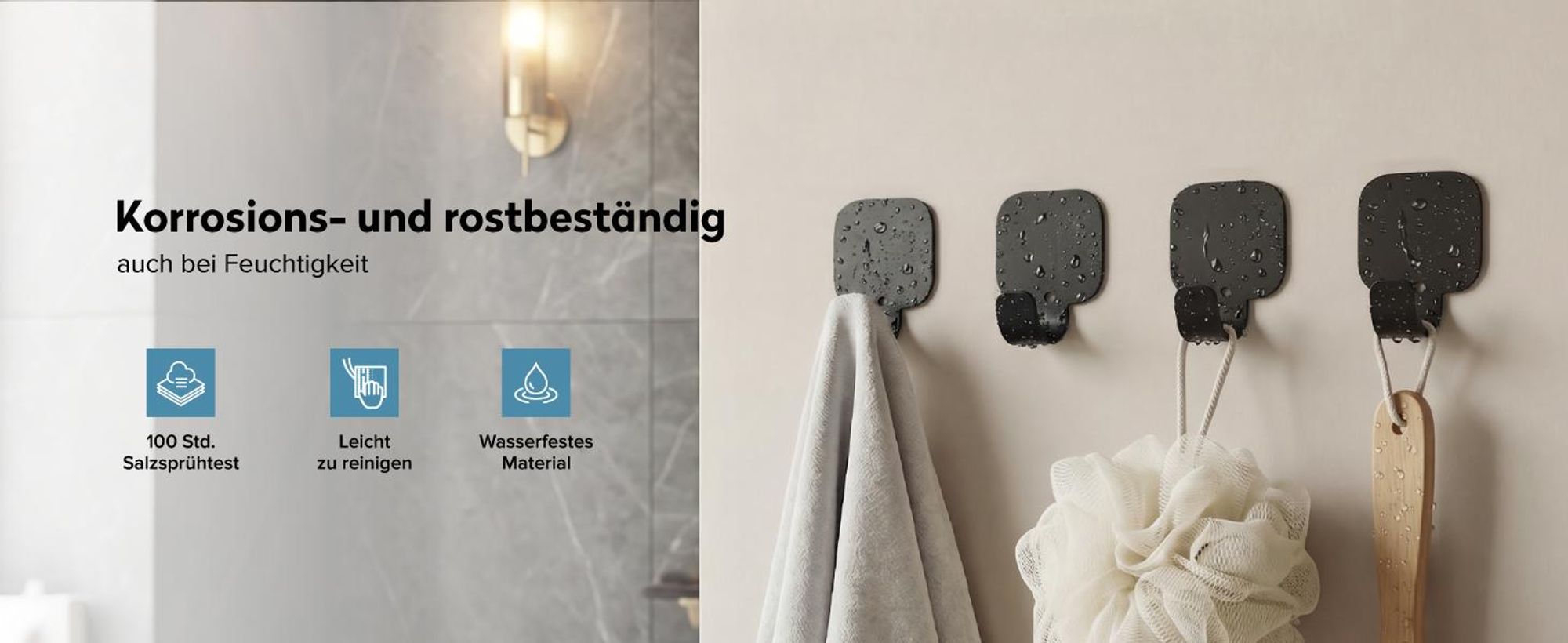 doporro Klebehaken extra stark aus Aluminium, Haken selbstklebend, Wandhaken ohne Bohren, Handtuchhaken für Bad und Küche, 4 Stück, Schwarz, Stalo-15