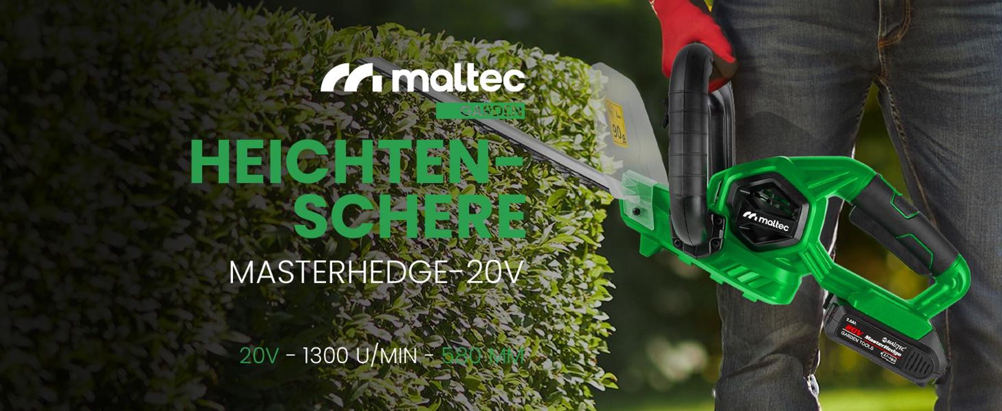 Elektrische Akku-Heckenschere 20V, 58cm Schnittlänge, 2Ah Akku