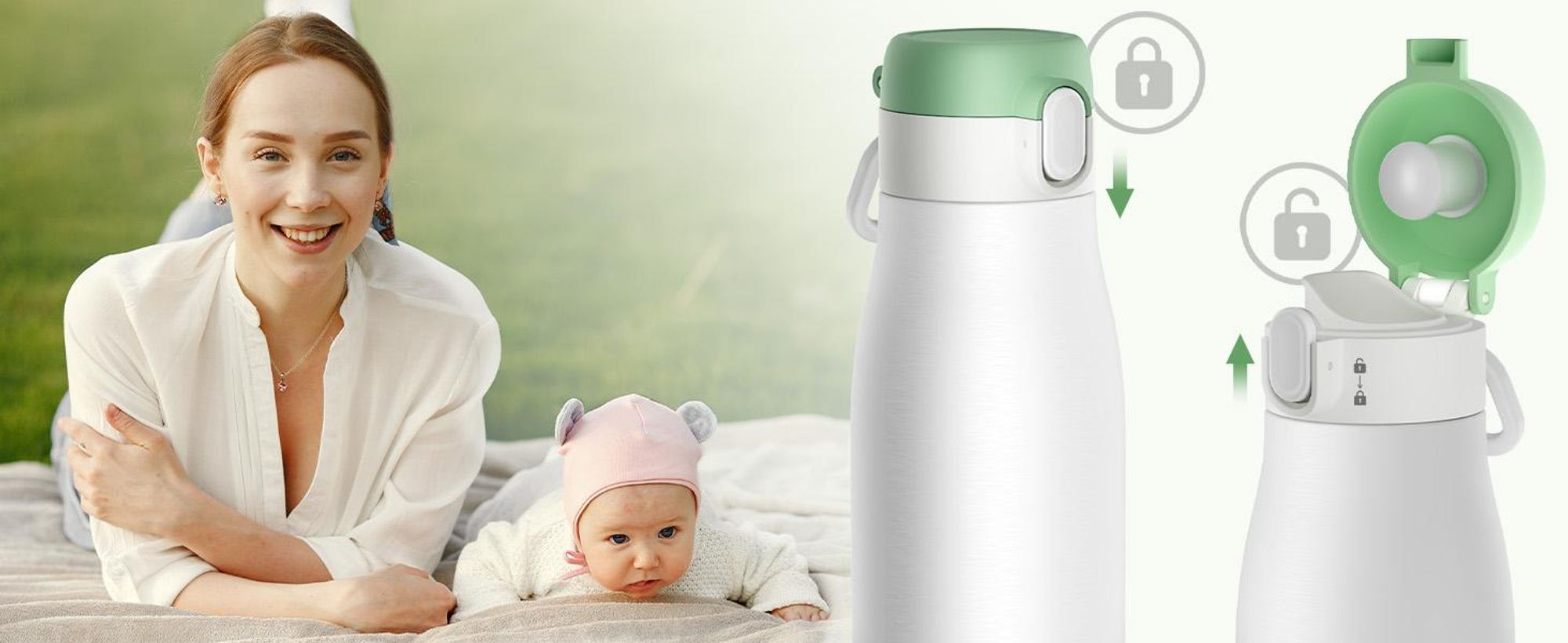 Tragbarer Flaschenwärmer Baby unterwegs für Muttermilch und Wasser, 350ml mit Reinigungsbürste für Reisen, Schnelles Aufheizen, Edelstahl 316, 9000mAh