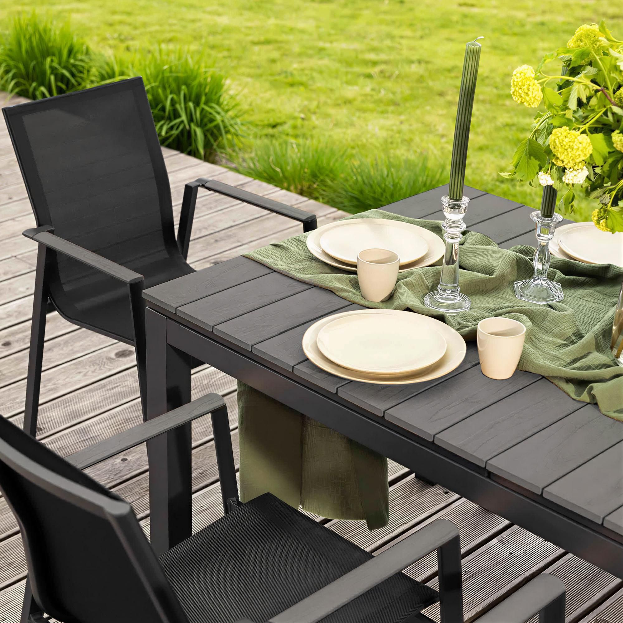 di volio Gartenmöbel MIRANNO, ausziehbarer Gartentisch mit 6 stapelbaren Stühlen - Set, langlebige Essgruppe für 6 Personen, robust & wetterfest
