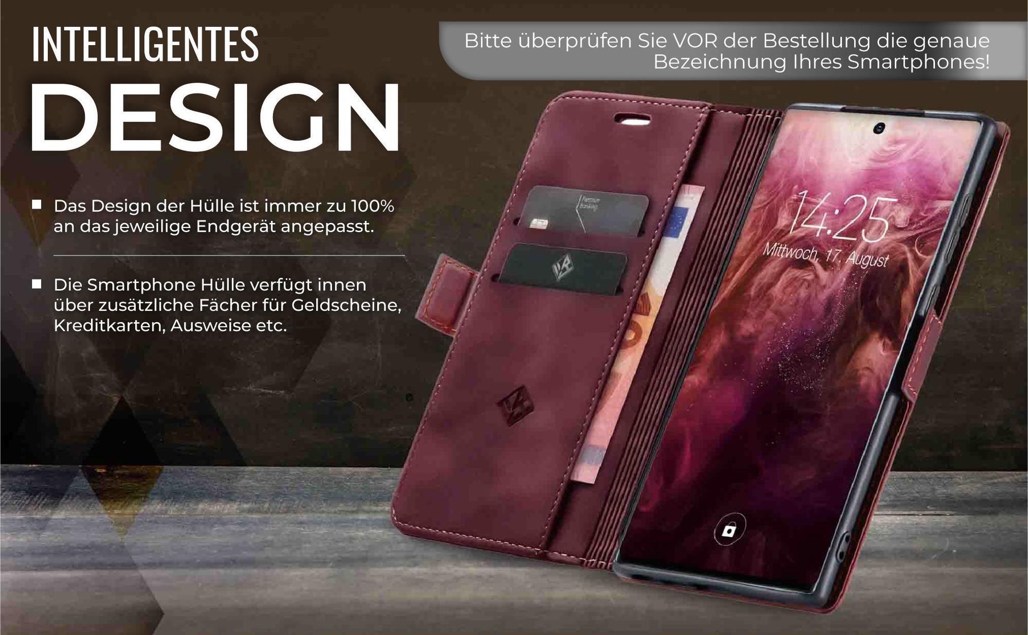 Edle Schutzhülle in Weinrot für Samsung Galaxy S26 Ultra mit Kartenfächern und Geldfach