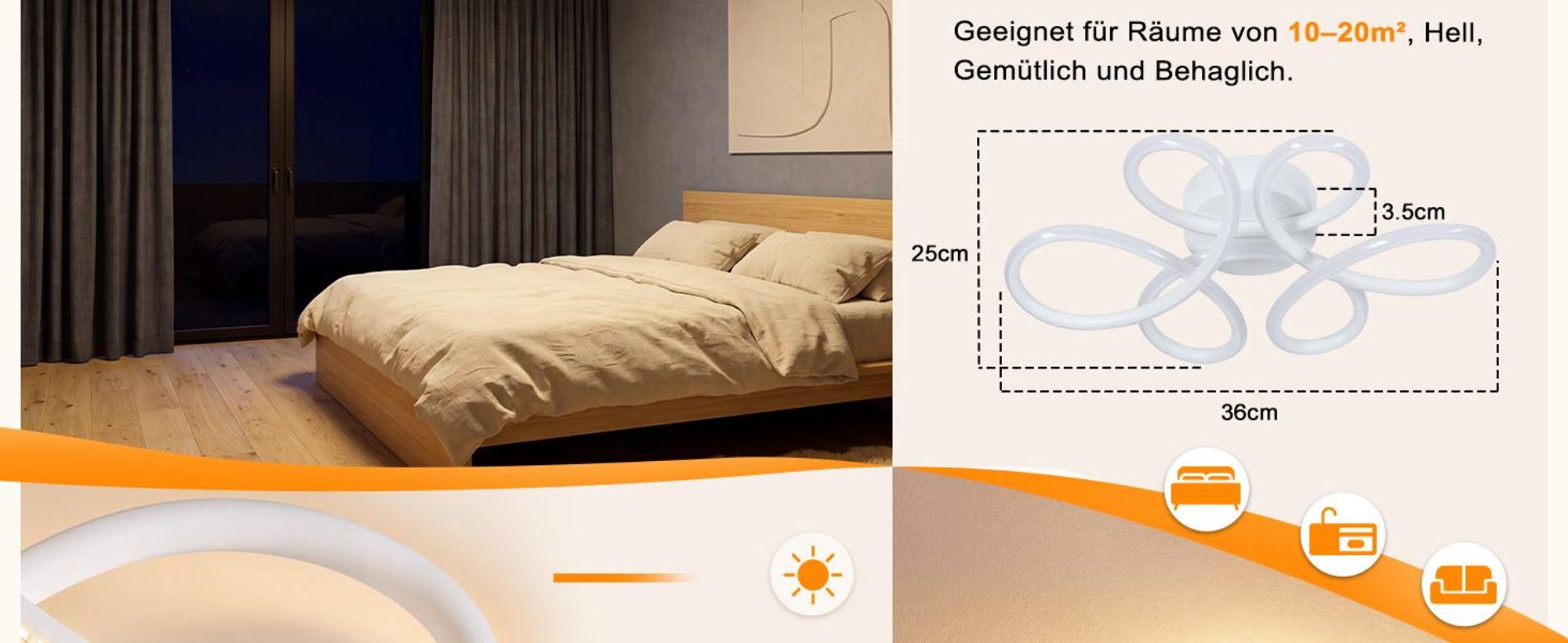 ZMH Deckenlampe Wohnzimmer LED Deckenleuchte 24W 3000K Küchenlampe Weiß Modern Blume Design Wohnzimmerlampe für Schlafzimmer Büro Küche Flur