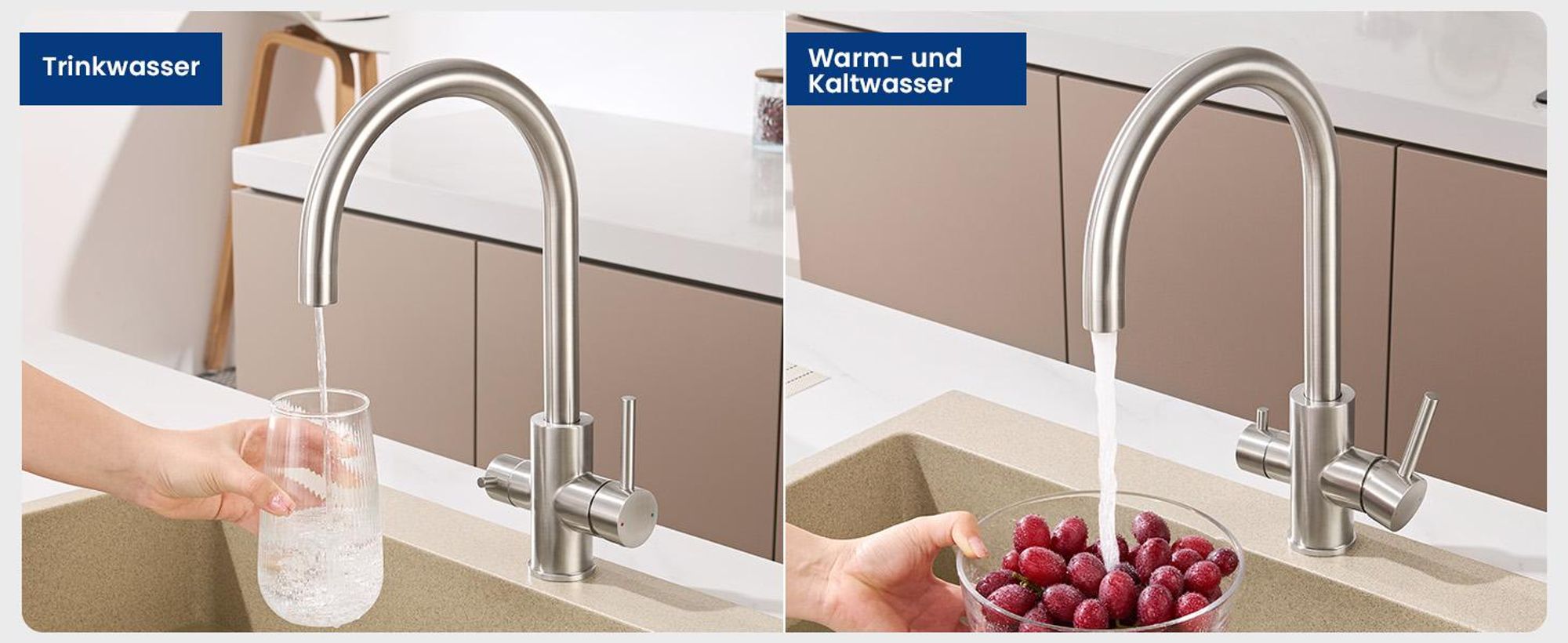 3 in 1 Filterwasserhahn Küche mit Filteranschluss, 360° Drehbar 3 Wege Küchenarmatur Gebürstet, Edelstahl Spültischarmatur, Cecipa MAX Trinkwasserhahn