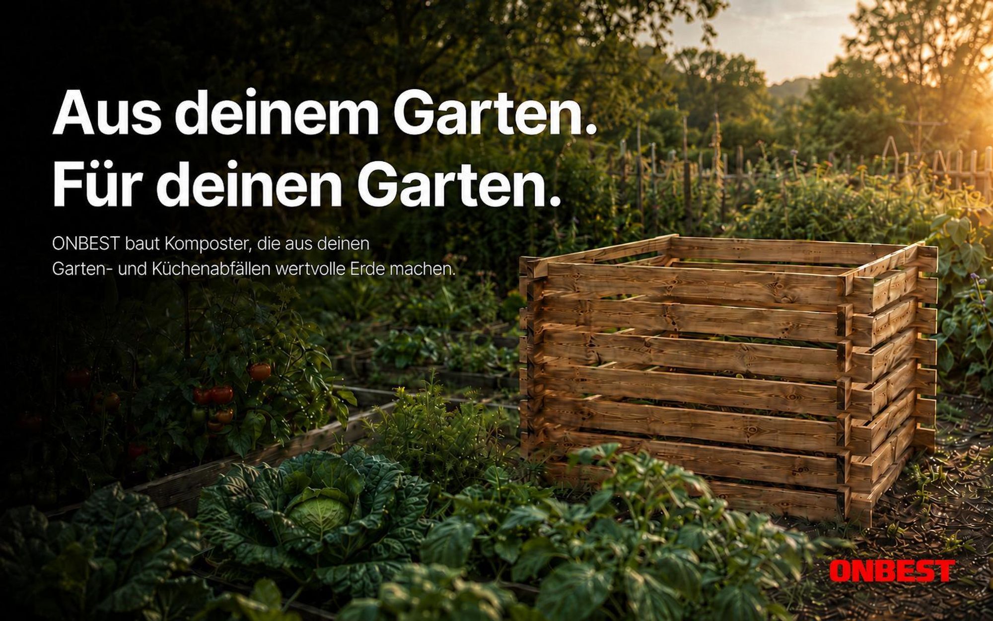 Holzkomposter Garten ONBEST | 520 Liter | 100x100x72 cm | Stecksystem | Witterungsbeständig & Lasiert | Kompostbehälter Holz