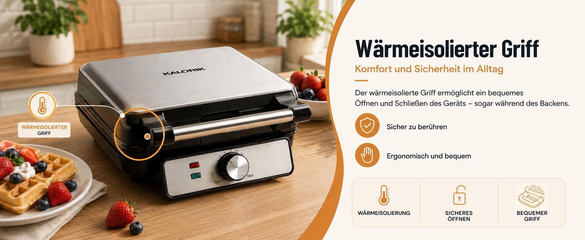Kalorik Waffeleisen 4 knusprige Waffeln Einstellbarer Thermostat  1500W