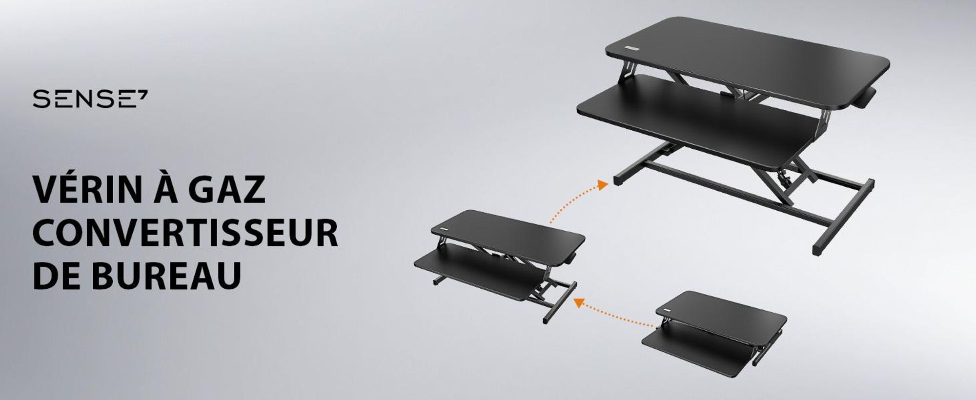 SENSE7 Desktop - Convertisseur noir, rehausse de bureau ergonomique, réglable en hauteur, poste de travail assis-debout, 81 x 40 cm, pupitre de bureau, support d'écran, PC