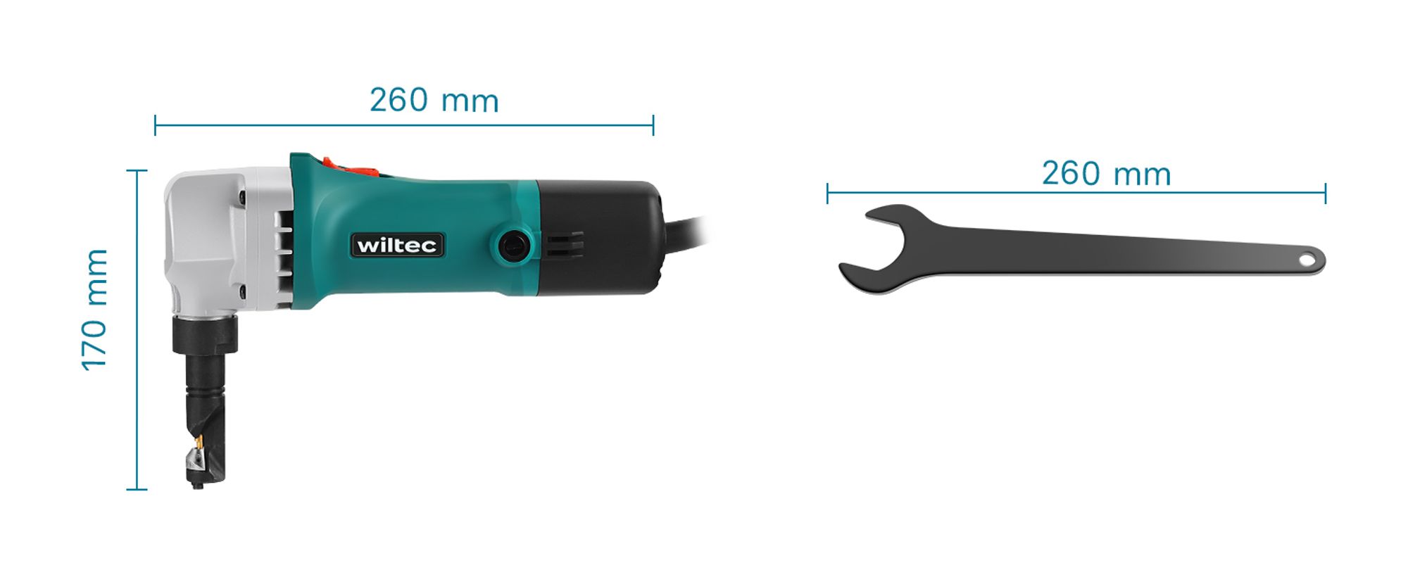 Wiltec Blechknabber 500 W mit Schnitttiefe bis 2,5 mm, Blechnibbler mit um 360° drehbarem Knabberkopf, Nibbler Blechschere