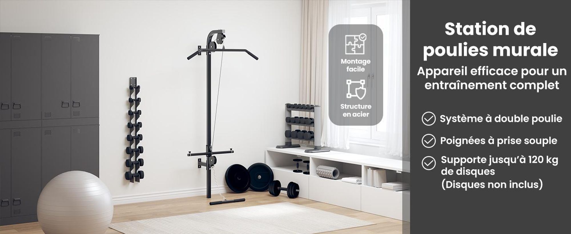 vidaXL Tour de traction latissimus avec 2 poulies montage mural