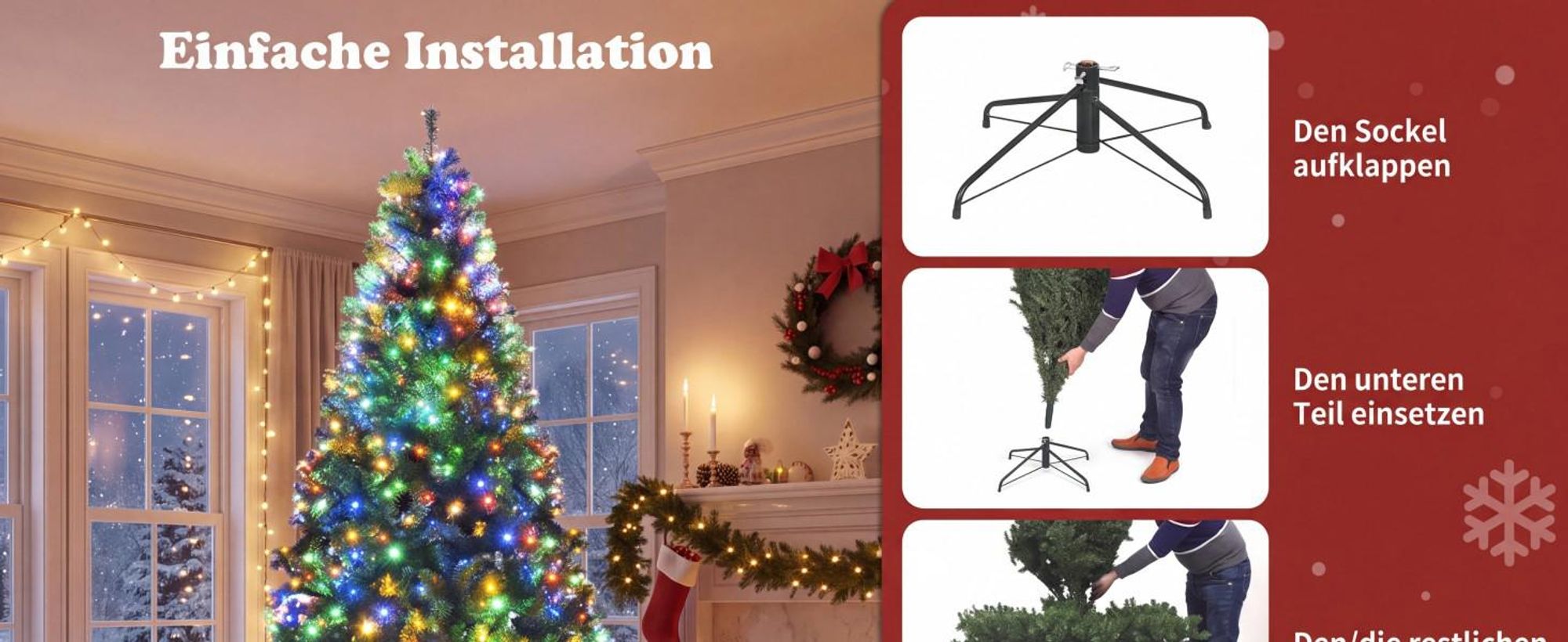COSTWAY 180cm LED Künstlicher Weihnachtsbaum, Tannenbaum mit 1000 PVC Spitzen, 350 LEDs, 11 Lichtmodi, 5 Farbwechsel & Metallständer, Christbaum Grün