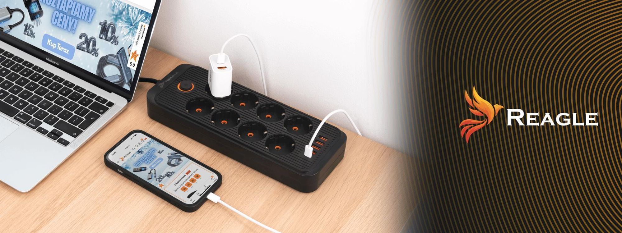 Reagle 3M Steckdosenleiste Mit Überspannungsschutz, 8 Steckdosen, 4X Usb, 1X Usb-C, Schalter, Mehrfachsteckdose, Verlängerungskabel