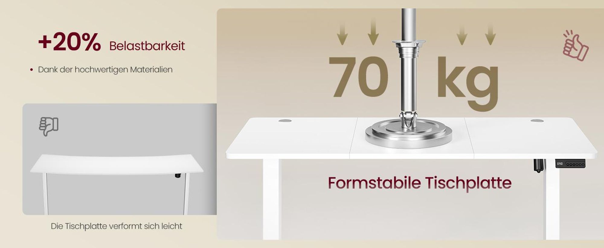 VASAGLE Elektrisch verstellbarer Stehtisch, Memory-Funktion mit 4 Höhen, Schreibtisch für Home Office, 100 x 60 cm, weiß