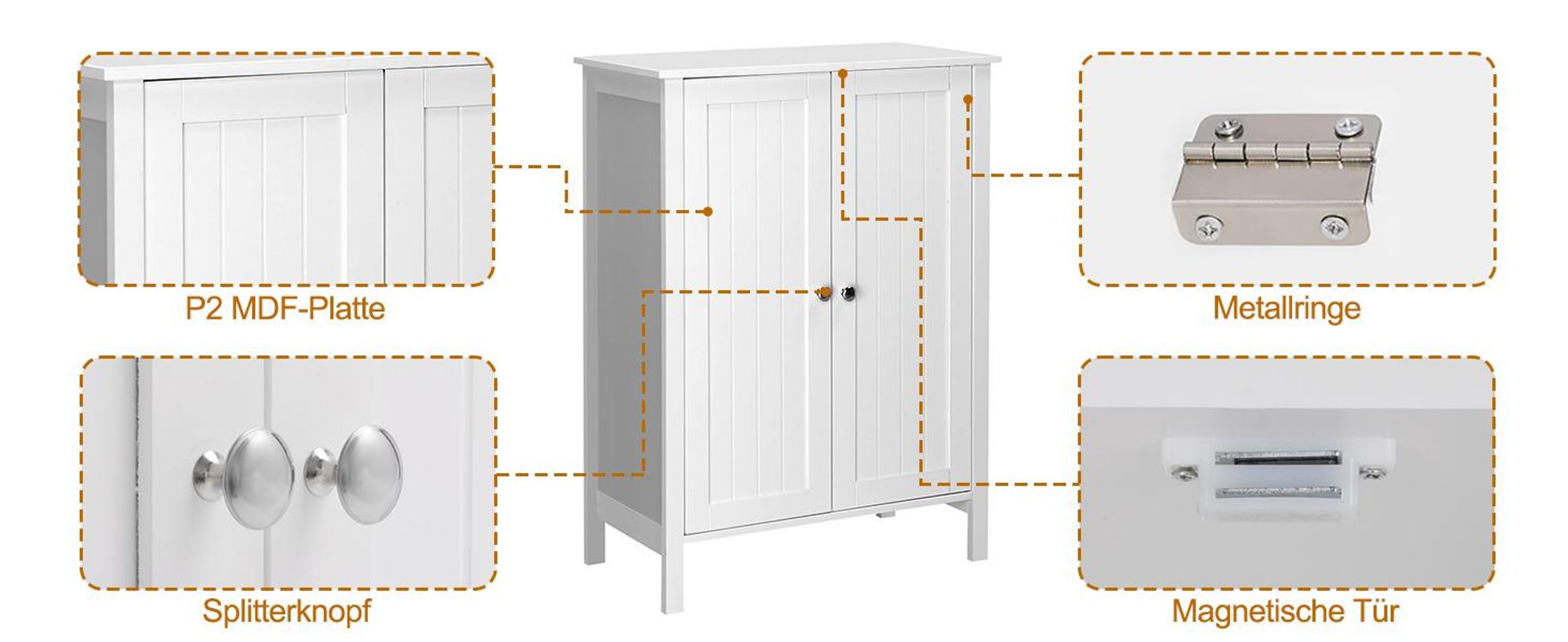 FCH Badezimmerschrank Badschrank, mit 2 Türen, 60 x 30 x 80 cm, Weiß
