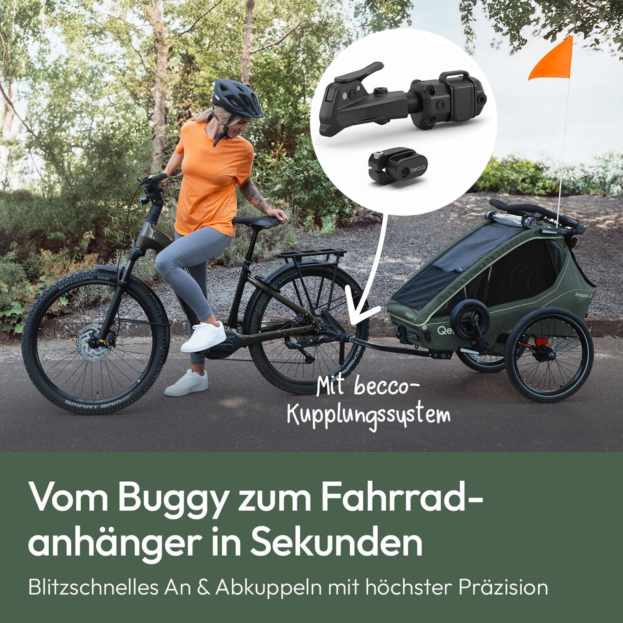 Qeridoo Kidgoo 2- Kinderfahrradanhänger für 2 Kinder, Farbe: Forest Green