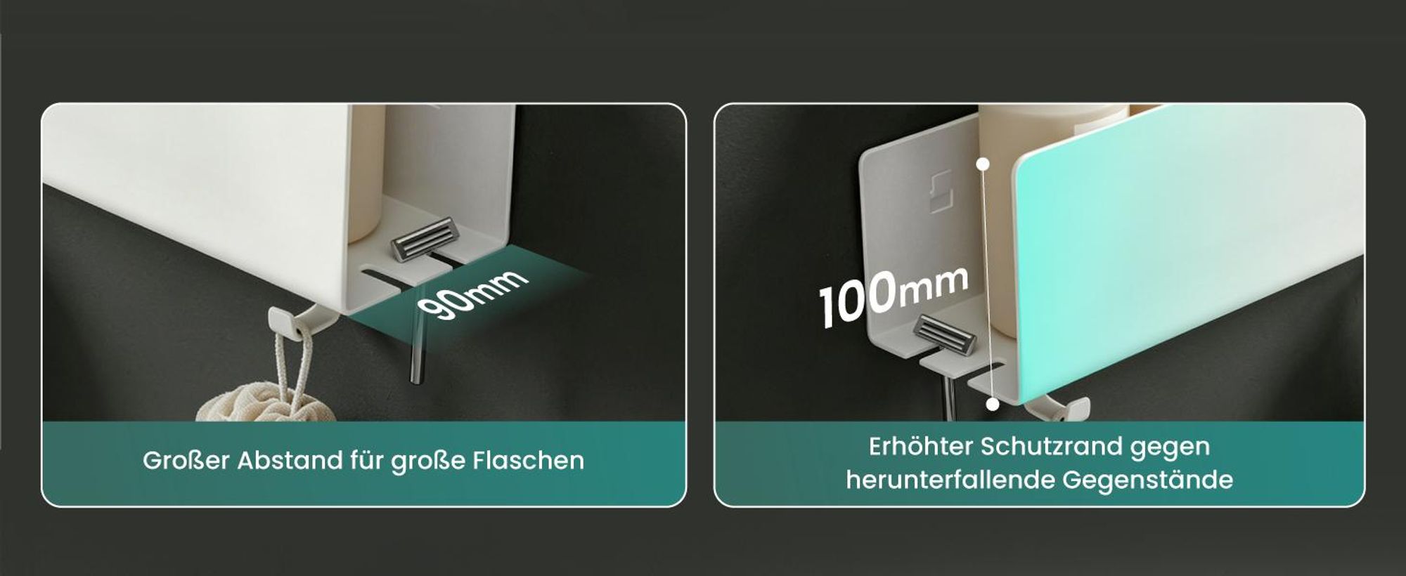 Mai & Mai Duschablage ohne Bohren mit 2 Schiebehaken, Duschablage zum Hängen Weiß 40cm Reglo-18