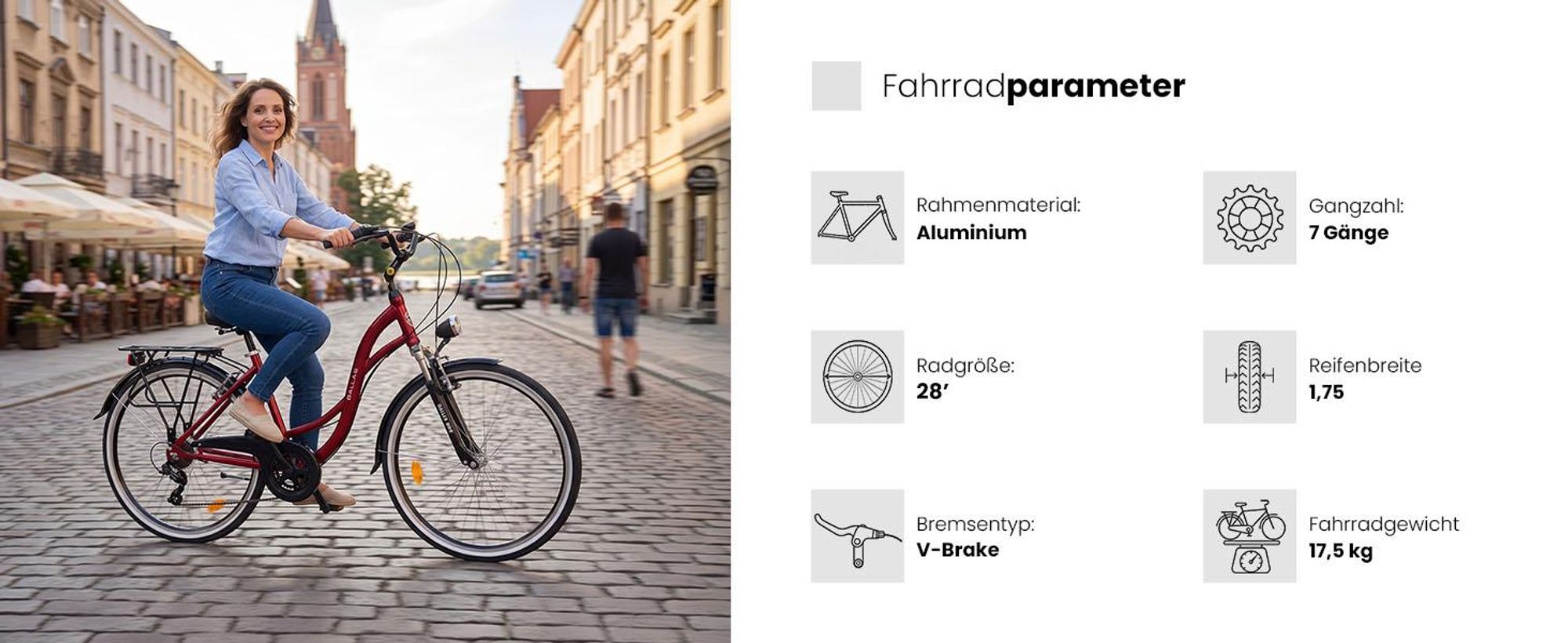 Dallas Bike Fahrrad 28 Zoll - mit Federgabel - Shimano 7-Gang - Aluminium Rahmen L 19" - Rot