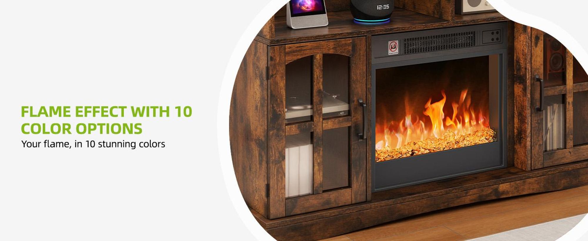 YITAHOME Elektrokamin mit Schrank, Wandkamin mit flammeneffekt, 17–27 °C, Timer, Überhitzungsschutz, Heizfunktion & Fernbedienung