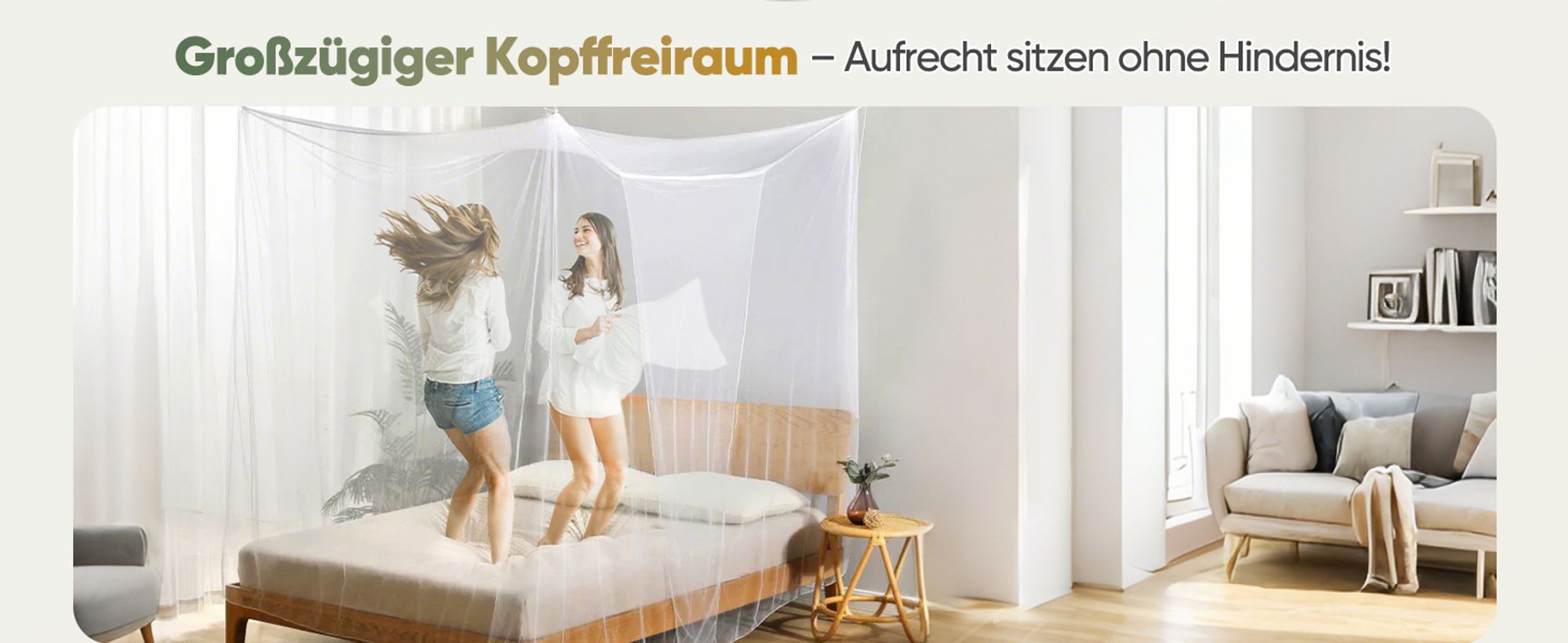 SEKEY Moskitonetz Bett für Doppelbett– 220x200x200cm(dubbele openingen）Großes Mückennetz für Reise und Zuhause, Feinmaschiges Fliegennetz mit Klebehak