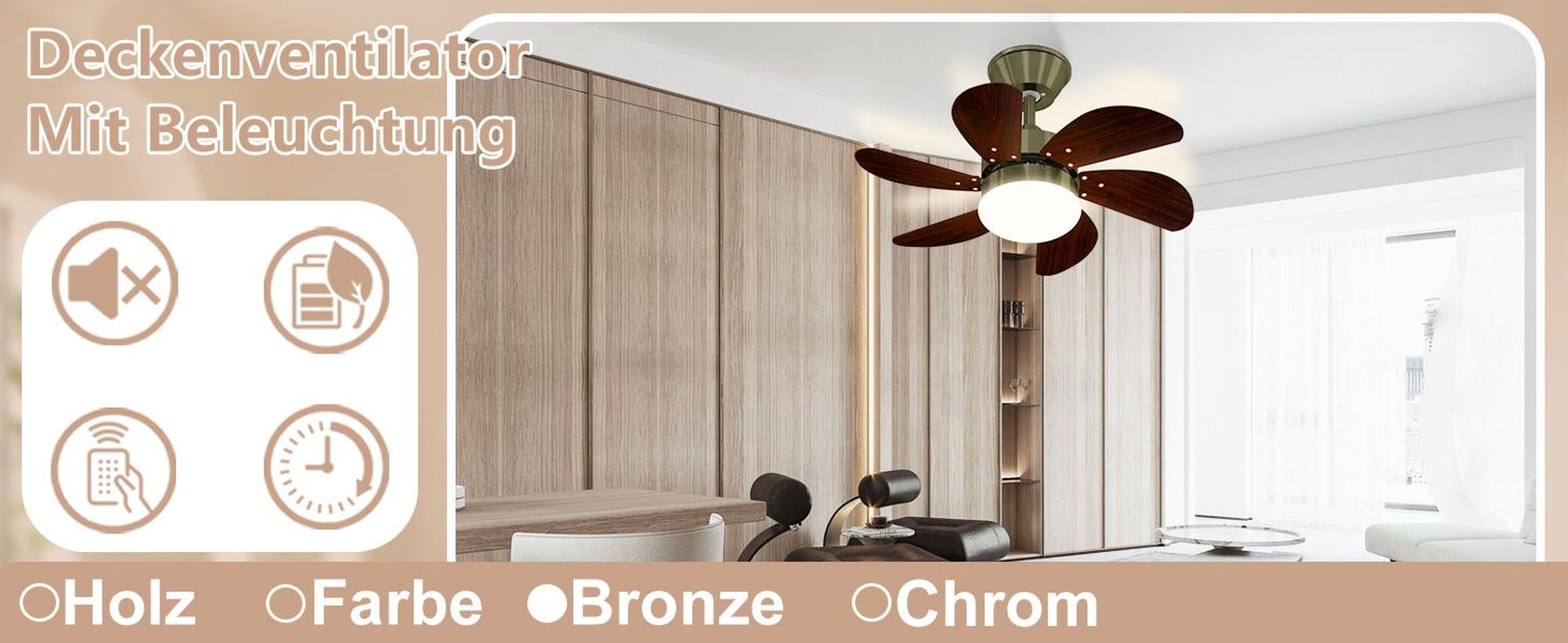 ZMH Deckenventilator Mit Beleuchtung Fernbedienung Leise Deckenlampe Ø75cm 6 Flügeln Ventilator mit Einzelleuchte Deckenleuchte Fan LED-Lichtquelle