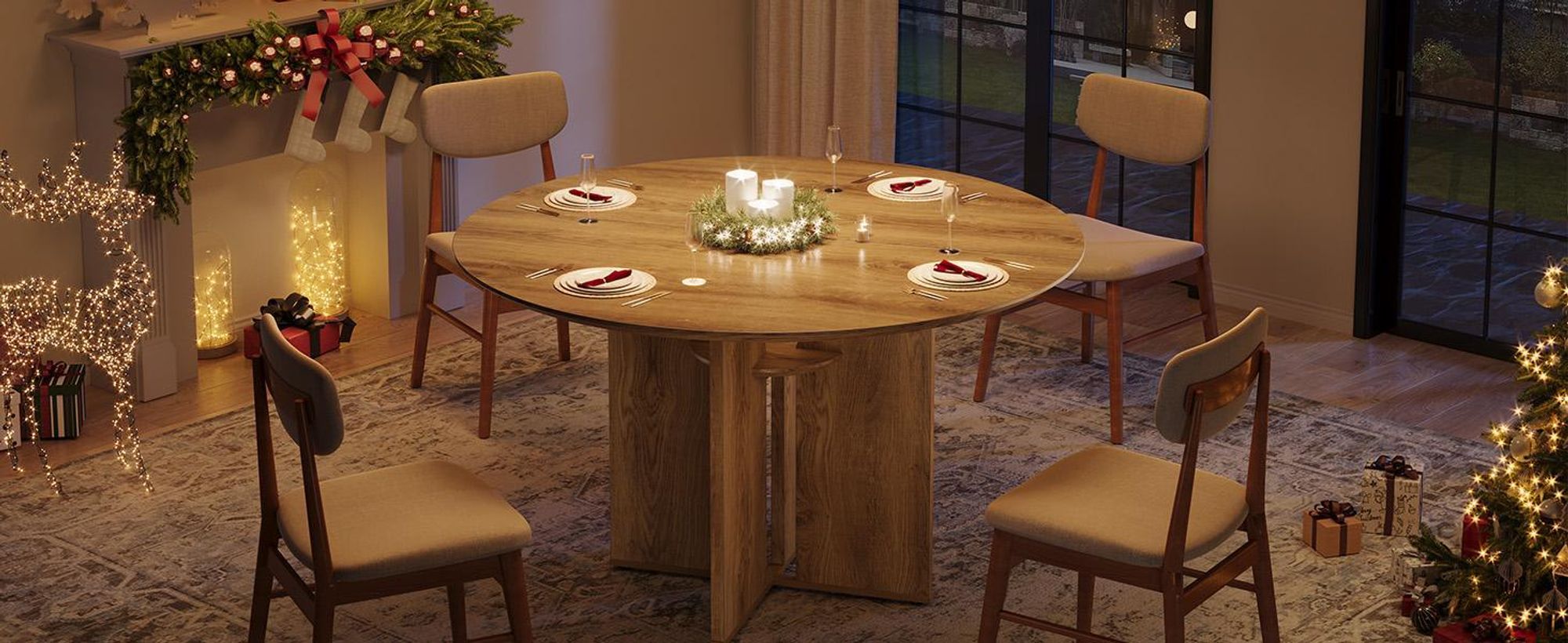 Table à manger ronde Tribesigns, 100 cm Table de cuisine de style rustique avec compartiment de rangement et piètement stable en X pour salle à manger, salon et cuisine, marron