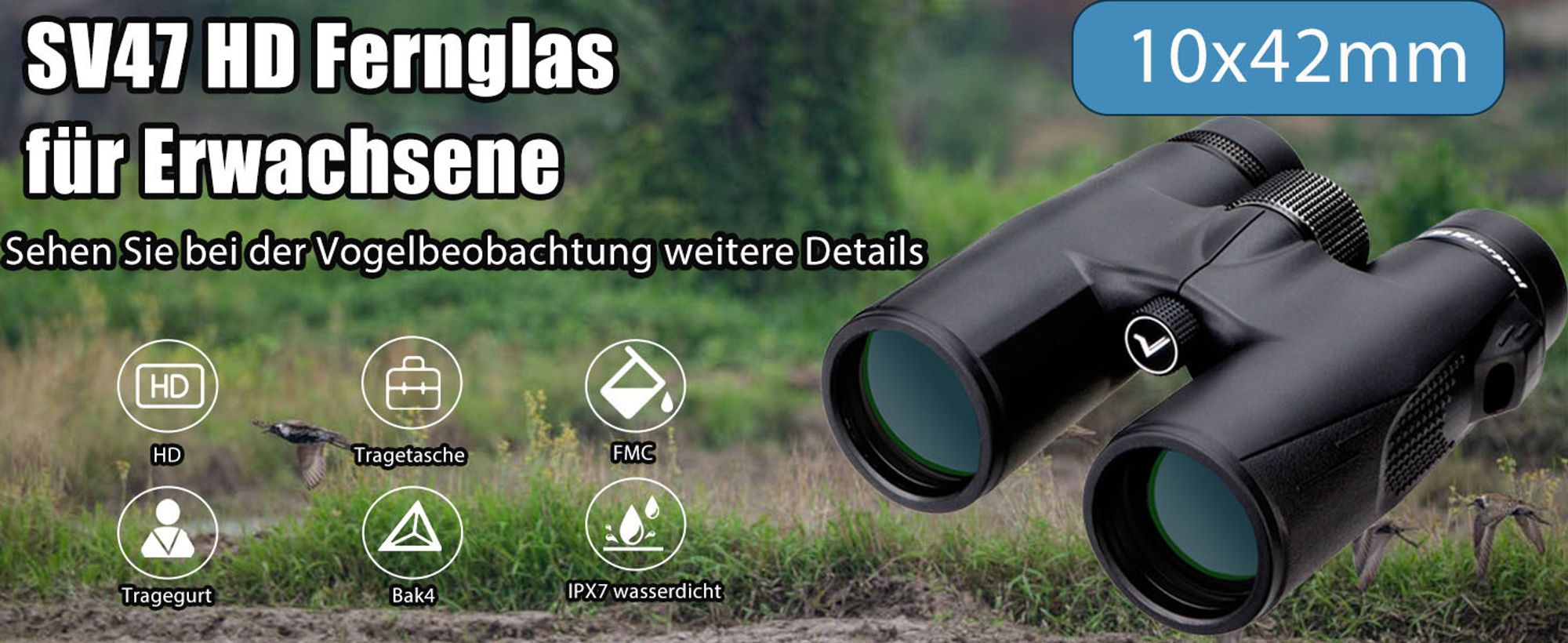 Svbony SV47 Fernglas, 10x42 Fernglas für die Vogelbeobachtung bei Erwachsenen, HD FMC Optik Bak4 Prisma Wasserdichtes, Nebelsicheres Fernglas für die Jagd auf Wildtiere Stargazing