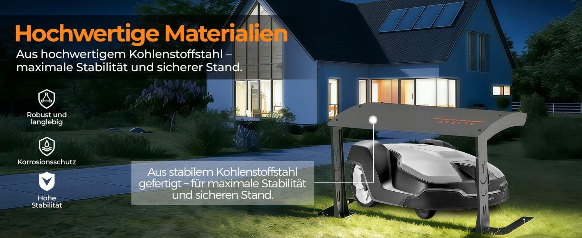 Mähroboter Garage Metall 70x55x41 cm – wetterfester Unterstand, UV- & Regenschutz, Bogendach, universal für Rasenmähroboter, schwarz