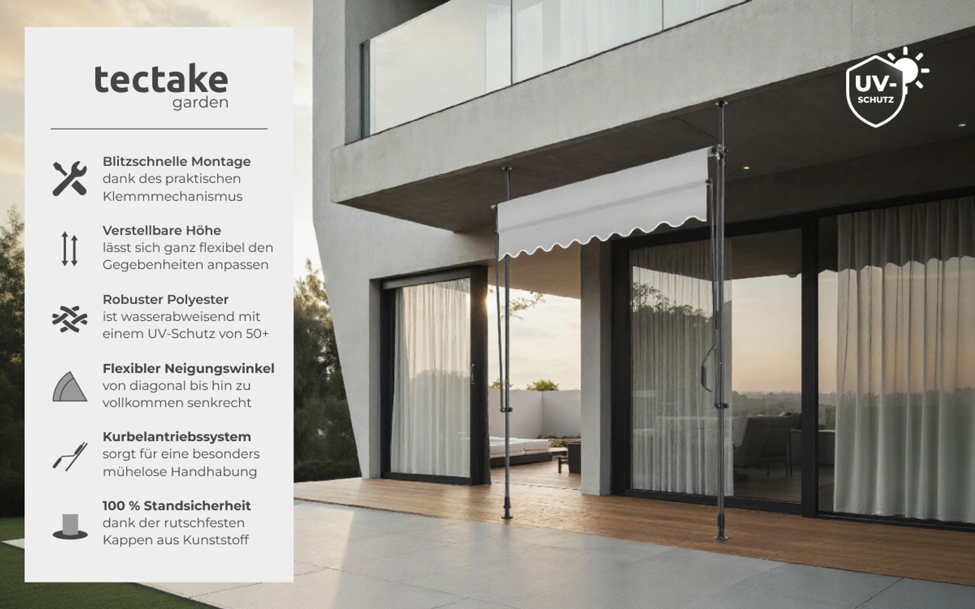 tectake® Klemmmarkise mit Handkurbel einfache Montage