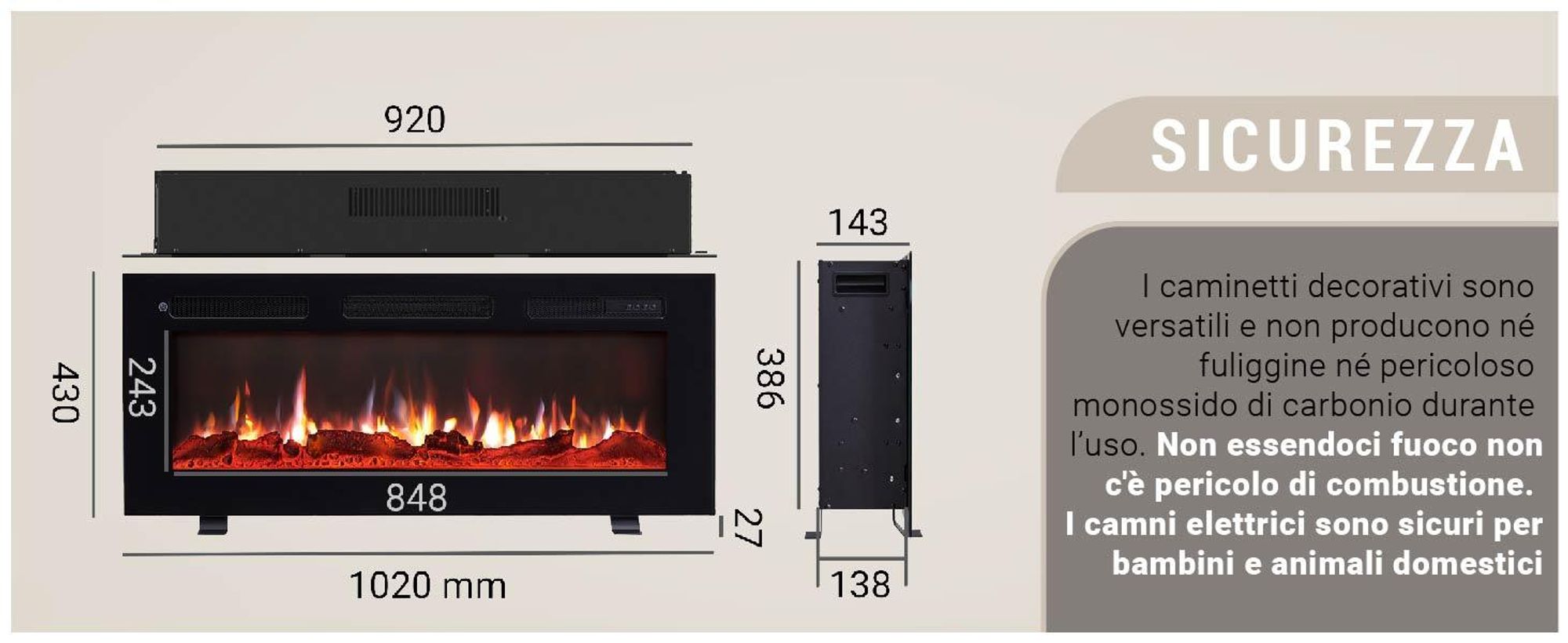 BALDERIA -design Leif 40 - Camino elettrico 3in1