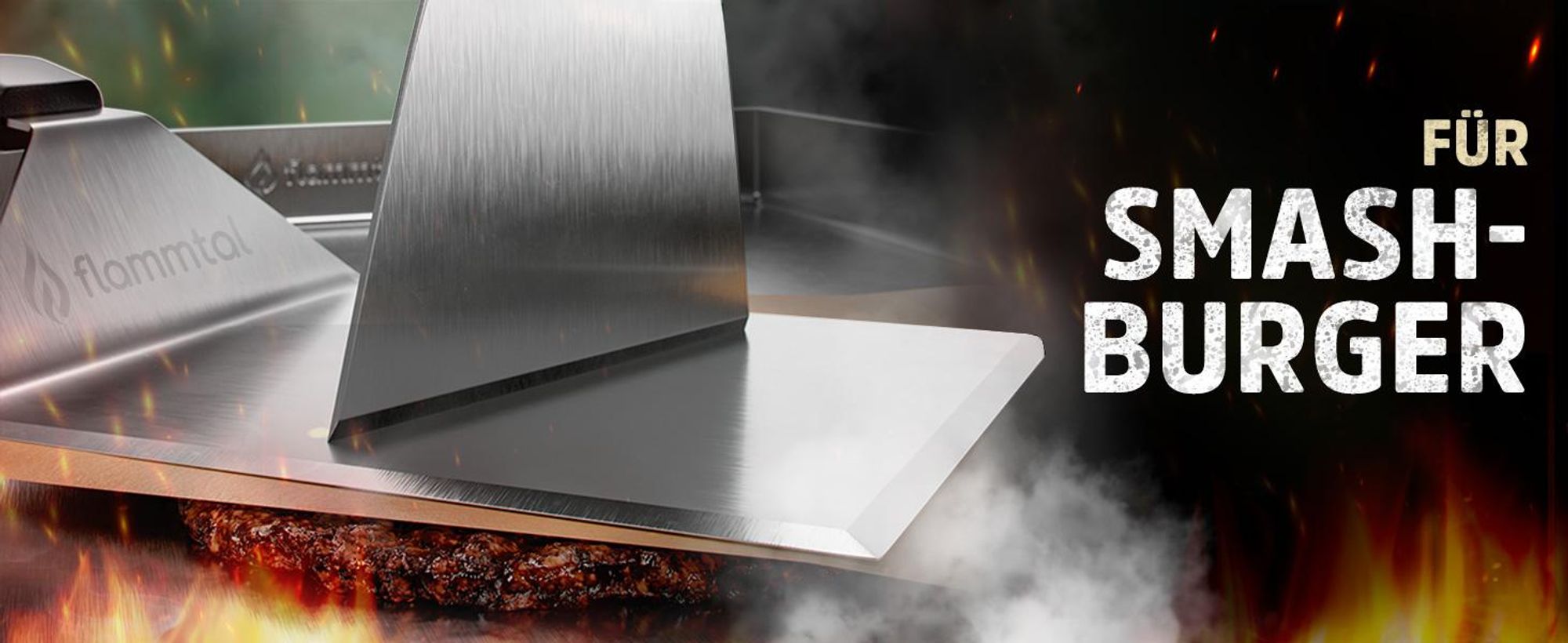 Flammtal [Das Original] – Grillplatte aus 4mm rostfreiem Edelstahl [40 x 30cm] – Plancha Grillplatte mit Grillspachtel Set & Burgerpapier (offen)