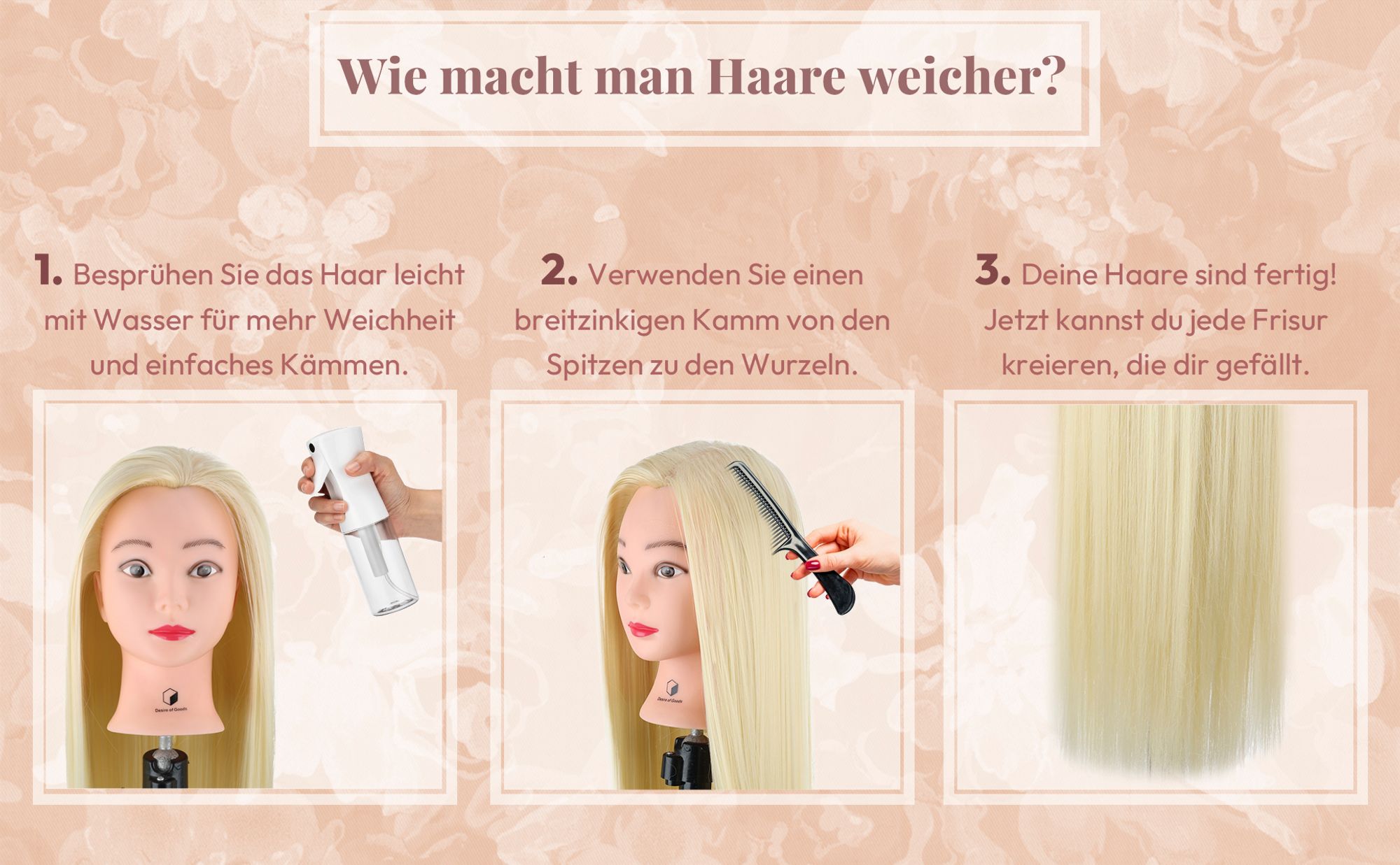 Desire of Goods Übungskopf Friseurkopf Weißblond – Tischklemme & Styling-Zubehör – Frisierkopf – Friseurskopf – 70 cm